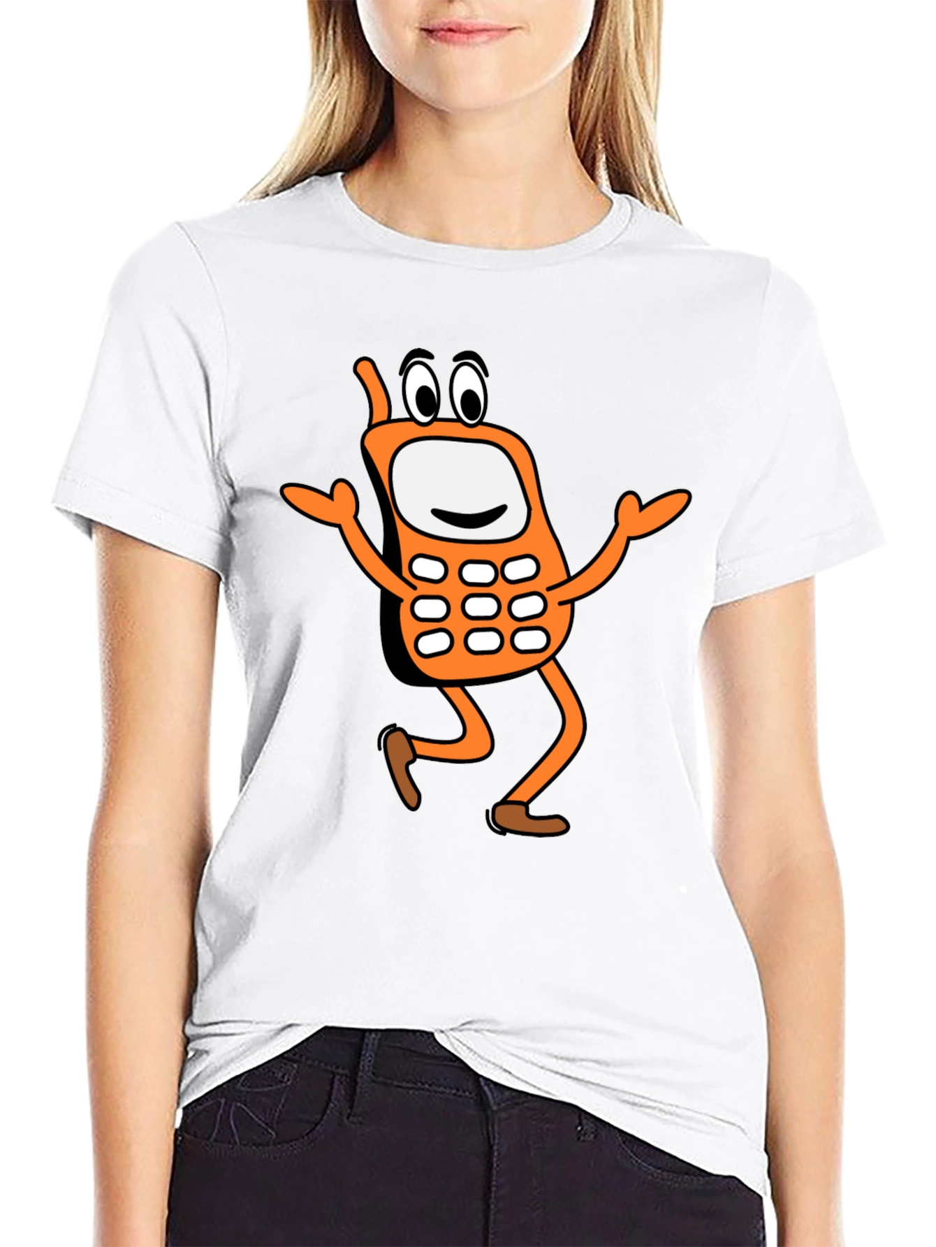 Funny Cartoon Cell Phone Black T-Shirt