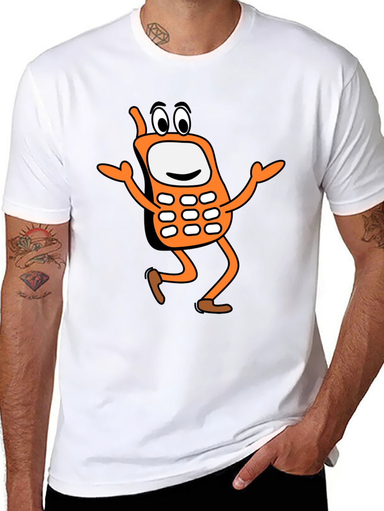Funny Cartoon Cell Phone Black T-Shirt