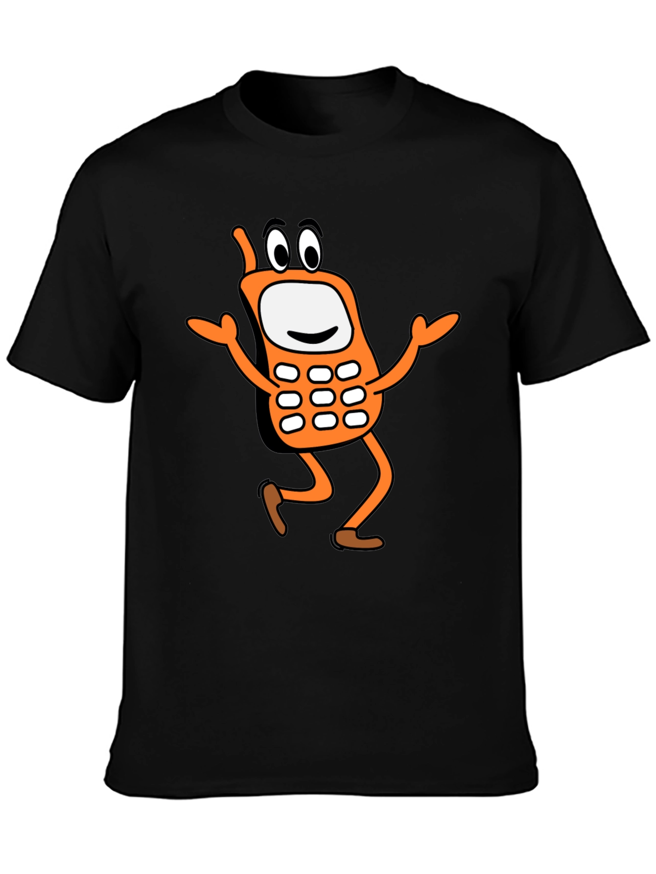 Funny Cartoon Cell Phone Black T-Shirt