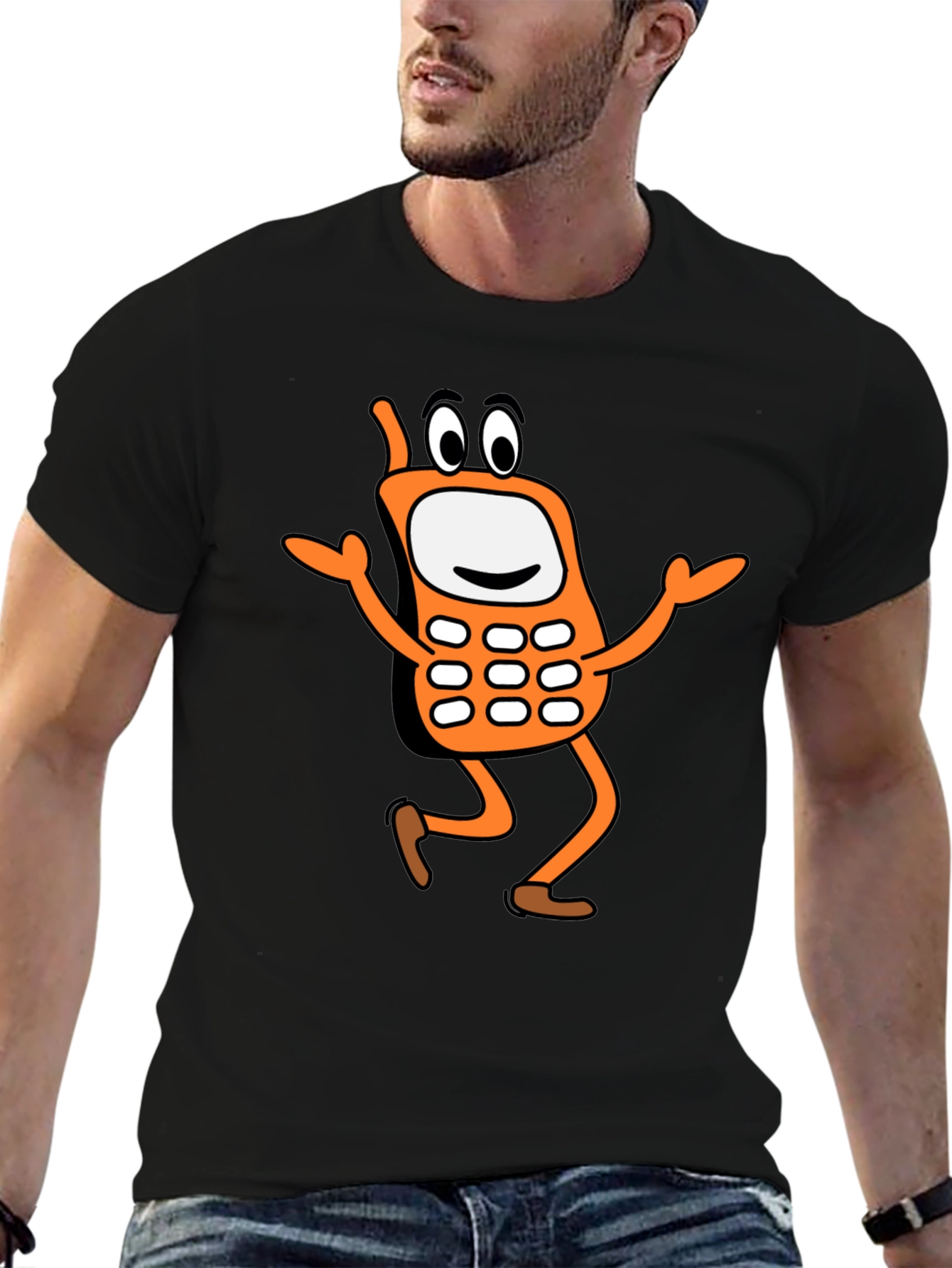 Funny Cartoon Cell Phone Black T-Shirt