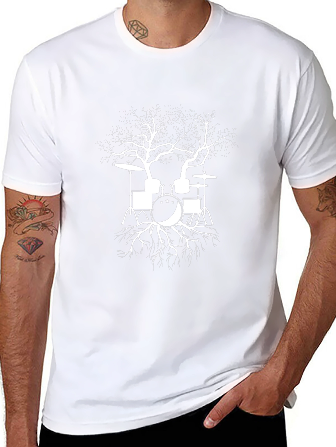 Drum Set Tree Graphic Tee - Music Lover T-Shirt