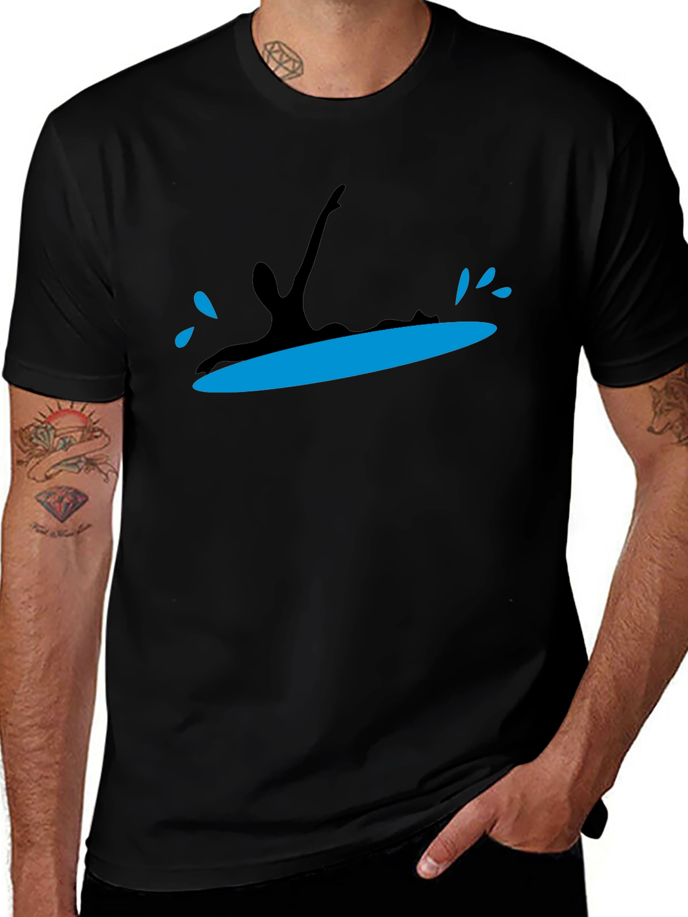 Surfing Silhouette Black T-Shirt