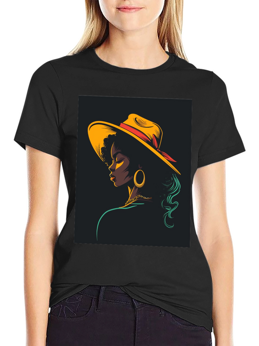 Stylish Black T-Shirt with Retro Woman Graphic