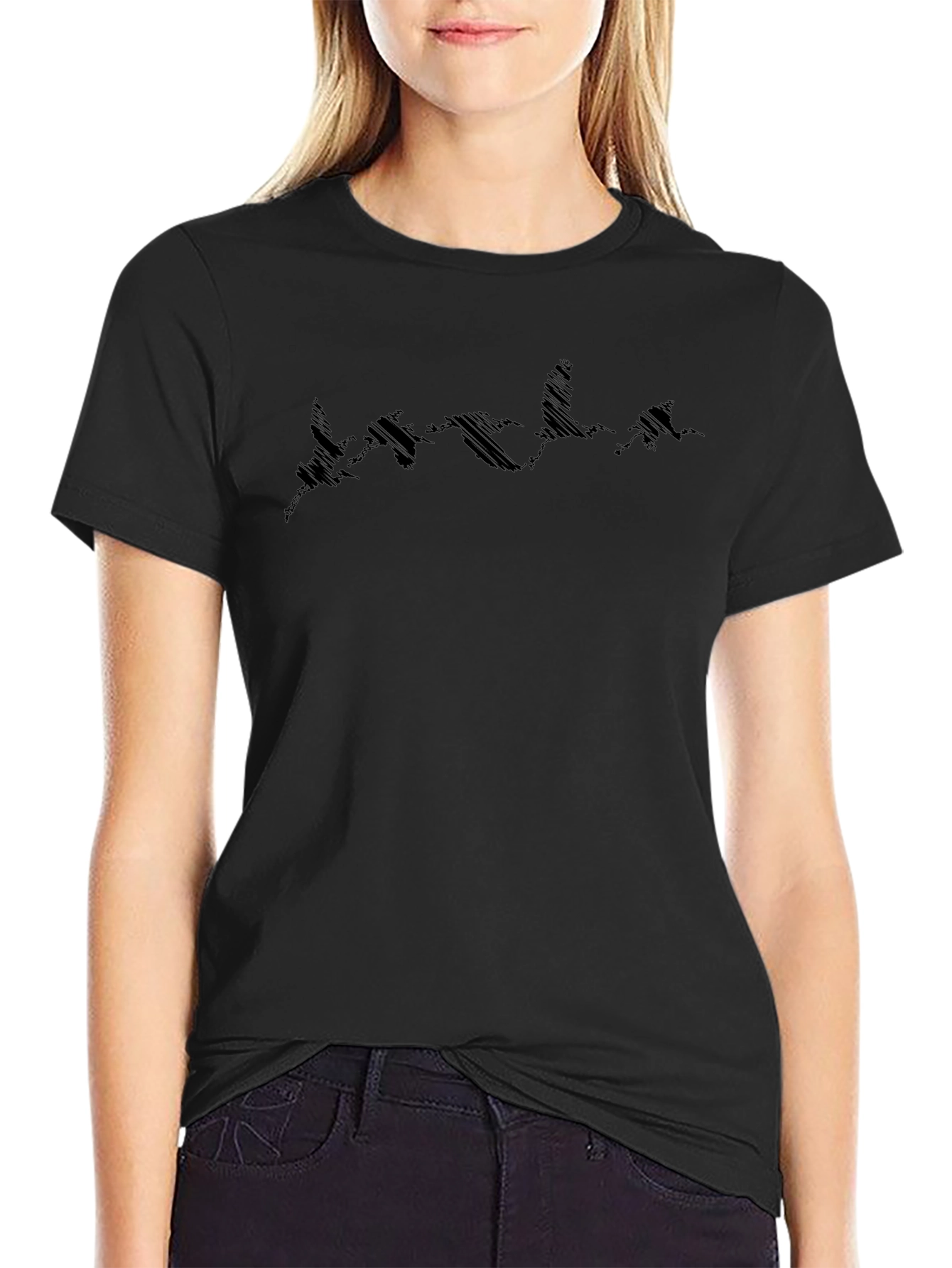 Mens Black T-Shirt with Abstract Bird Design