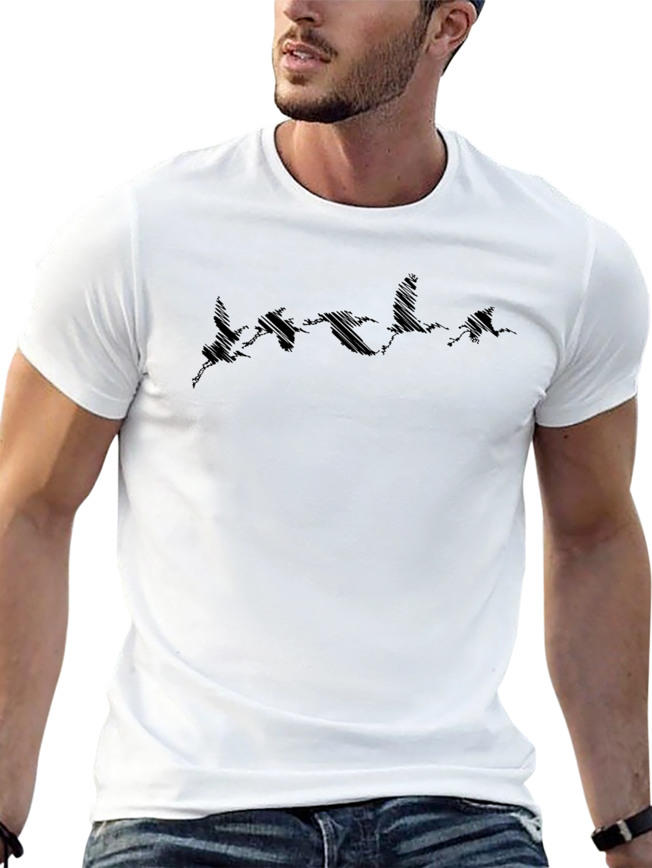 Mens Black T-Shirt with Abstract Bird Design