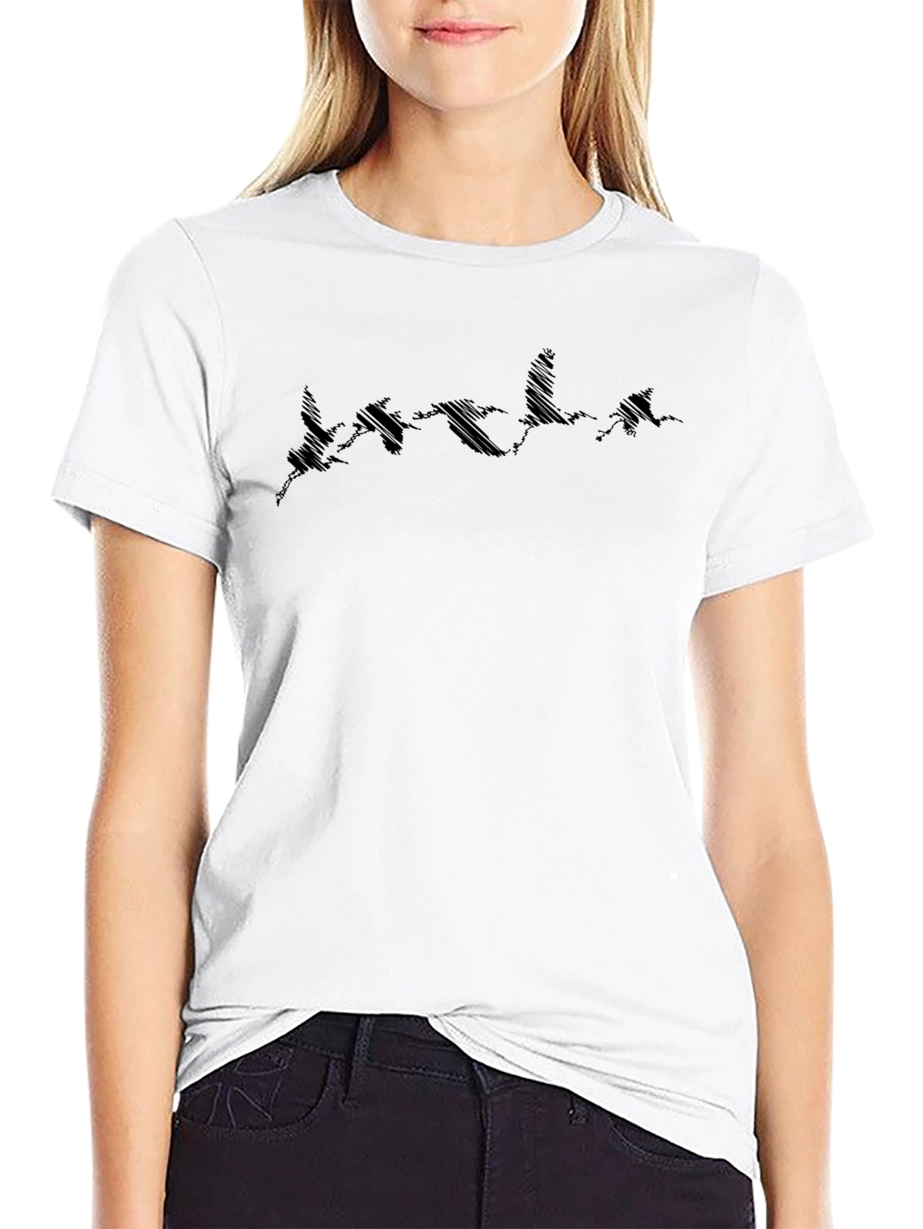 Mens Black T-Shirt with Abstract Bird Design