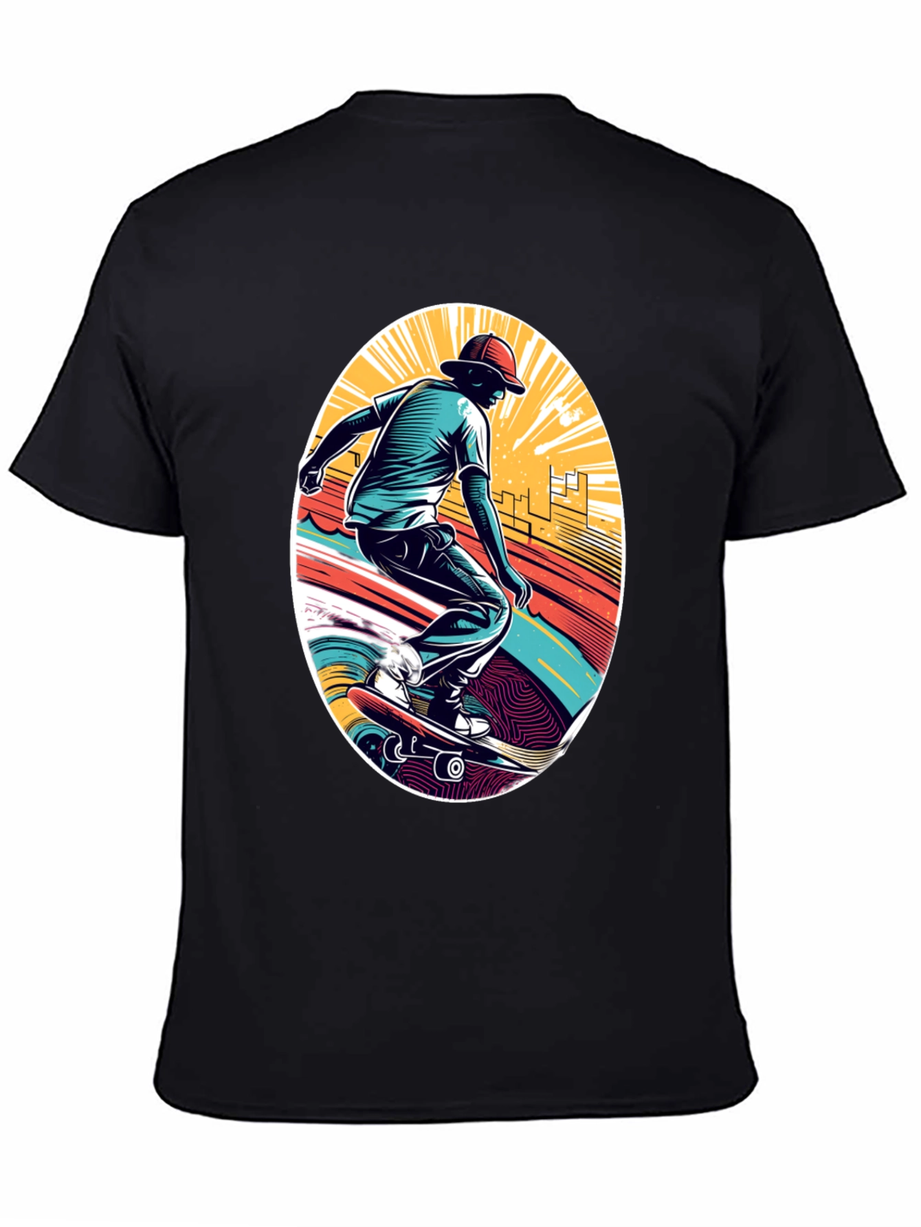 Skateboarder Graphic Black T-Shirt