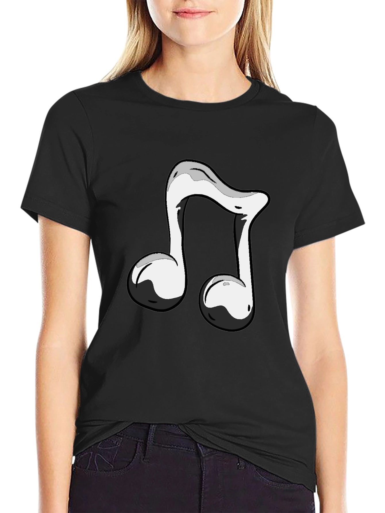 Black T-Shirt with Musical Note Design