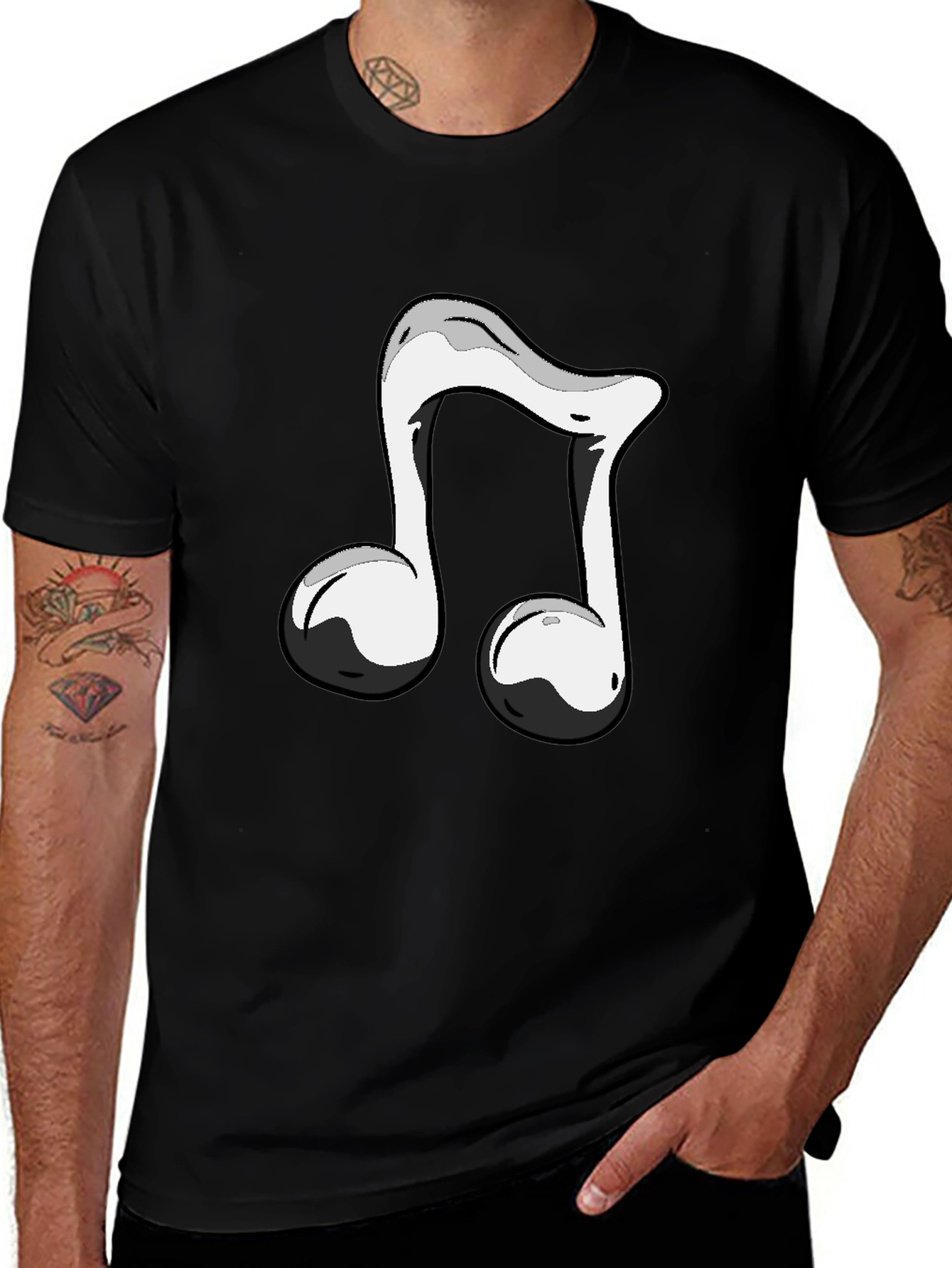 Black T-Shirt with Musical Note Design