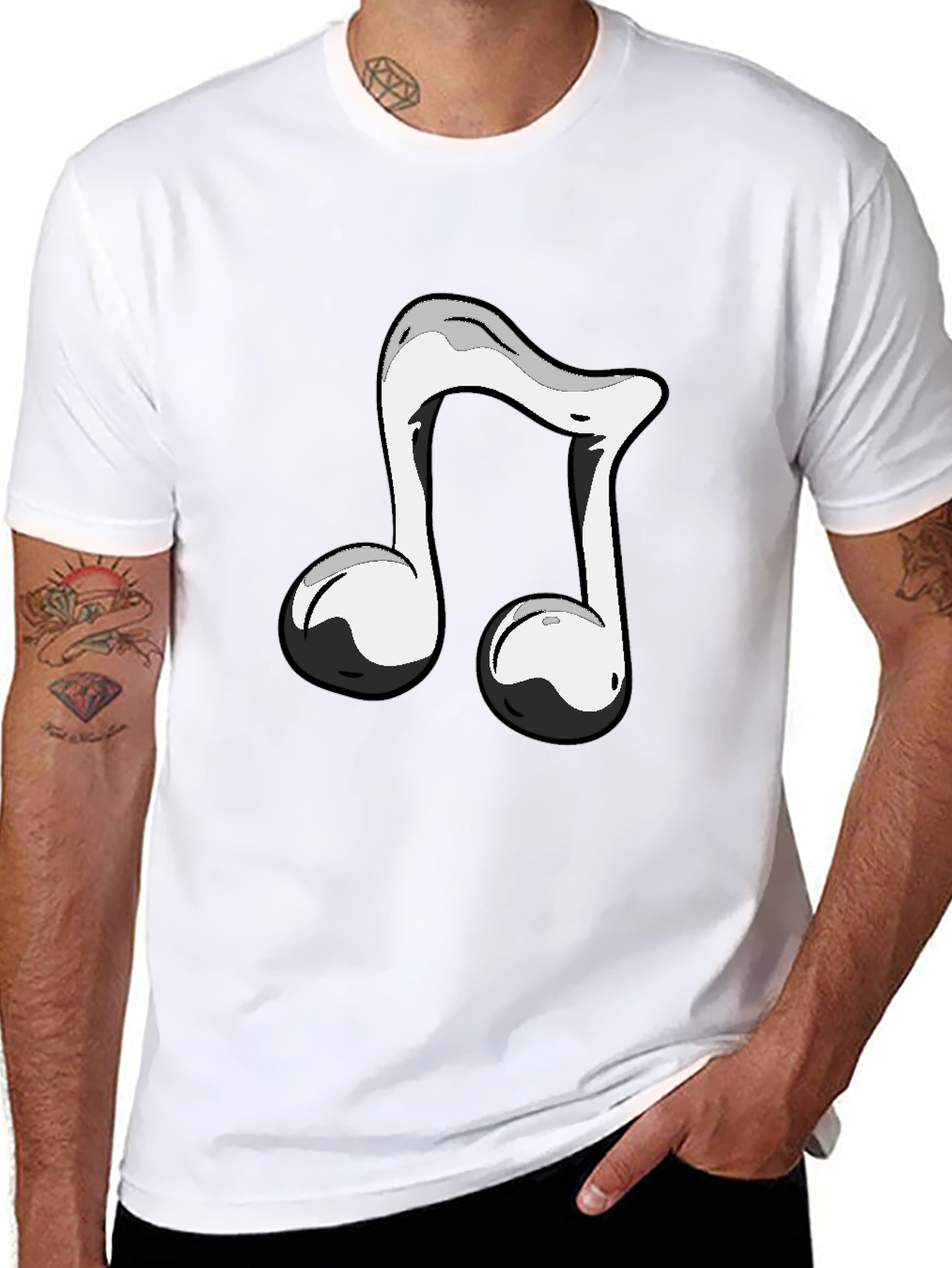 Black T-Shirt with Musical Note Design