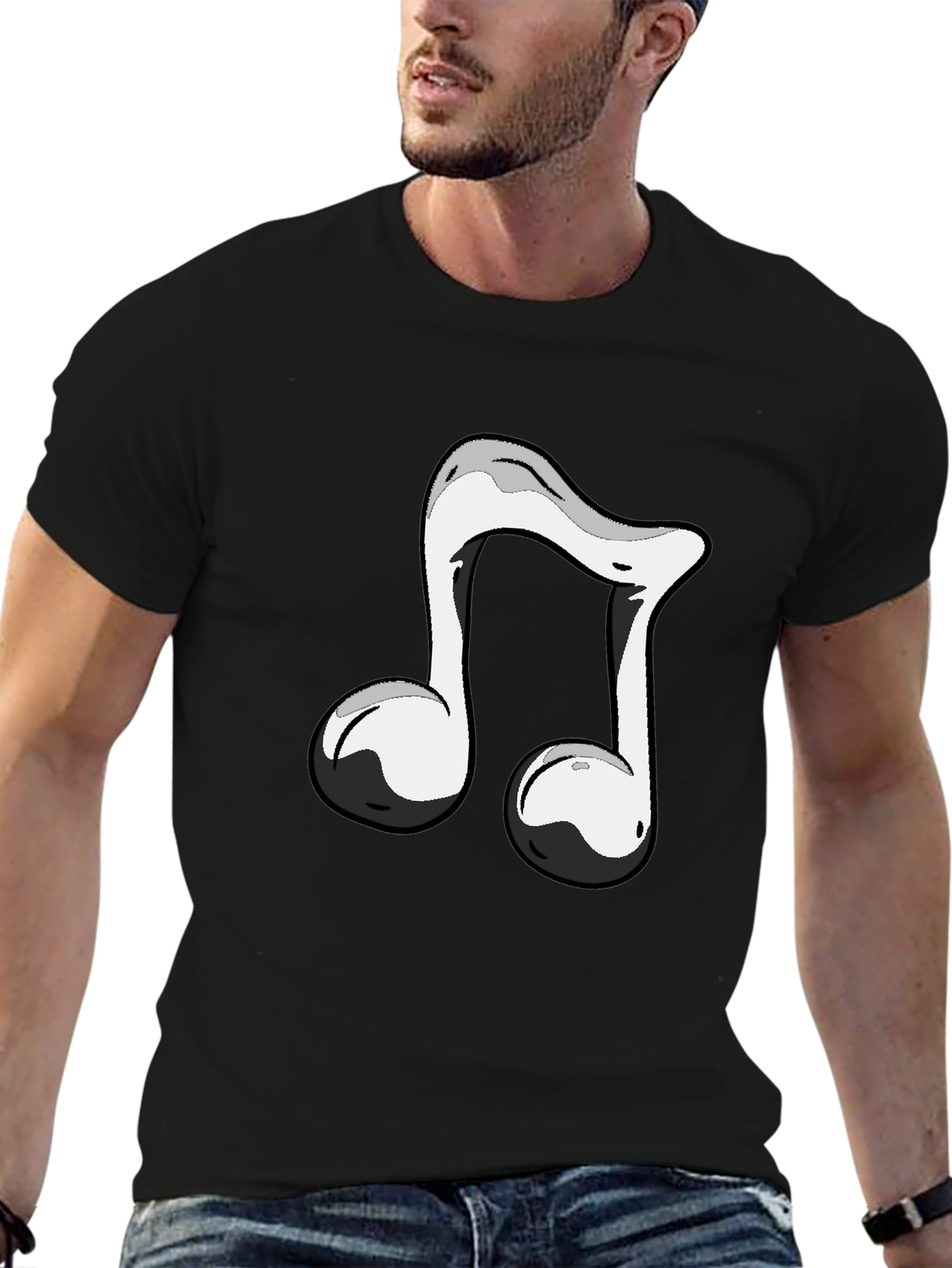 Black T-Shirt with Musical Note Design