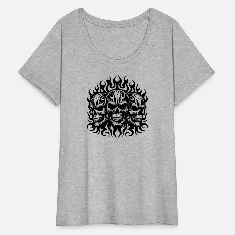 Three Grinning Skull Flames Tattoo Tribal Style