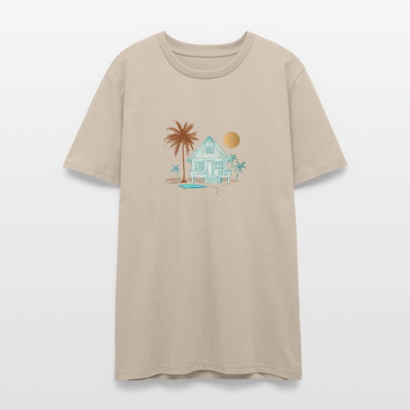 Tropical Scene Featuring Cabin And Palm trees