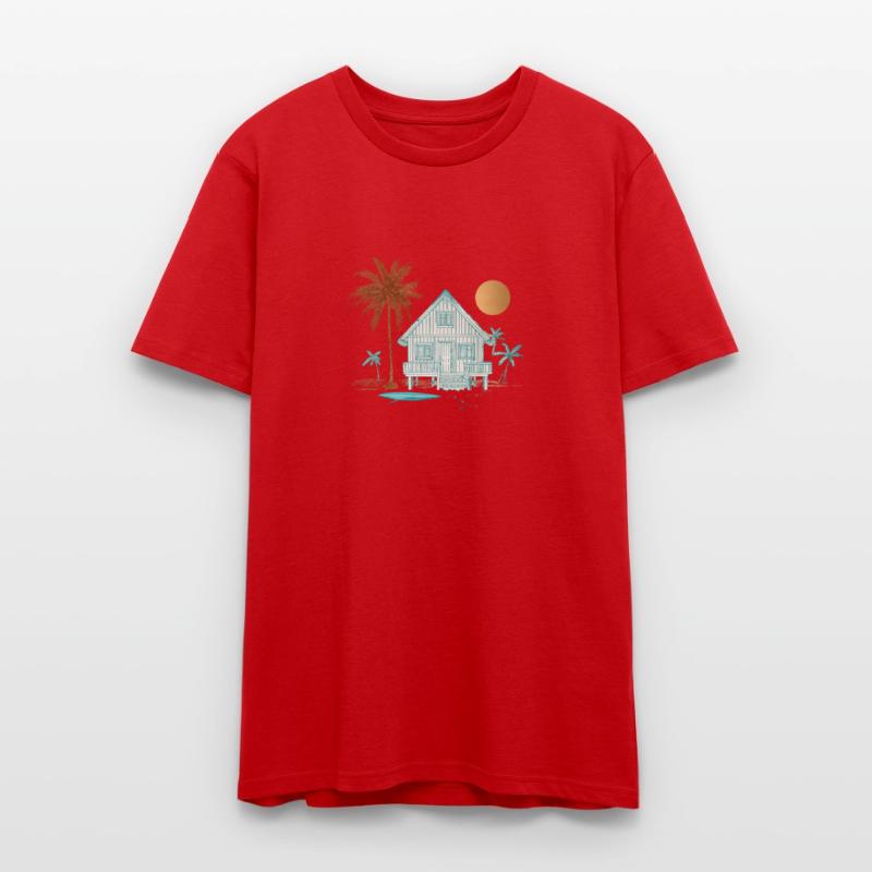 Tropical Scene Featuring Cabin And Palm trees