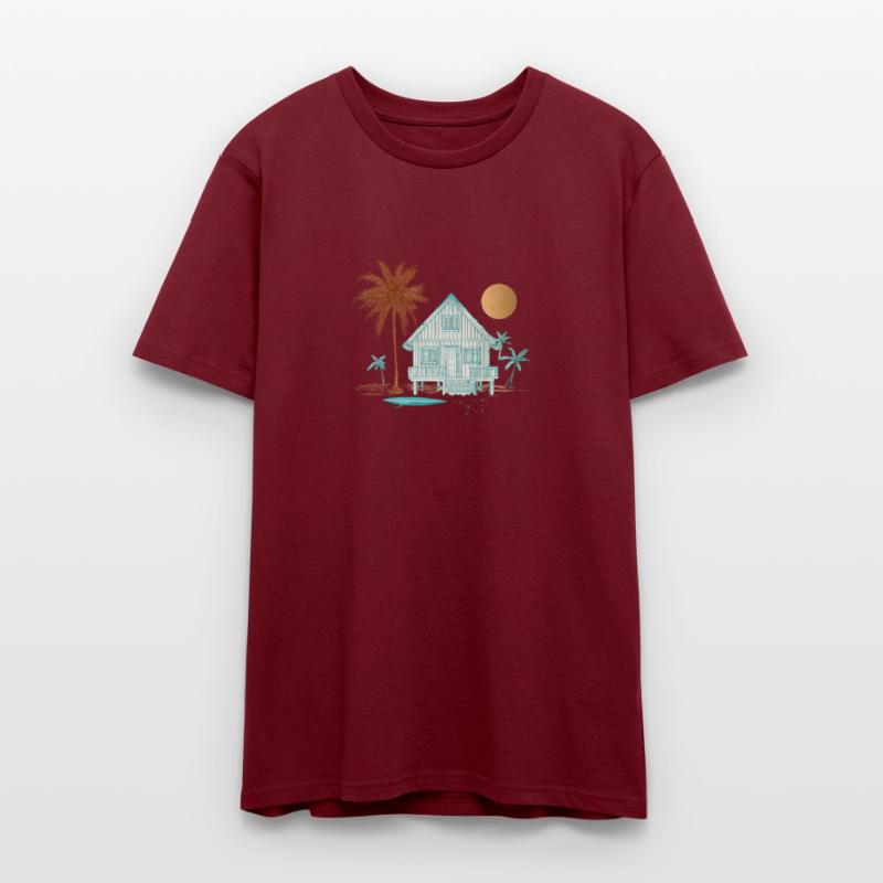 Tropical Scene Featuring Cabin And Palm trees