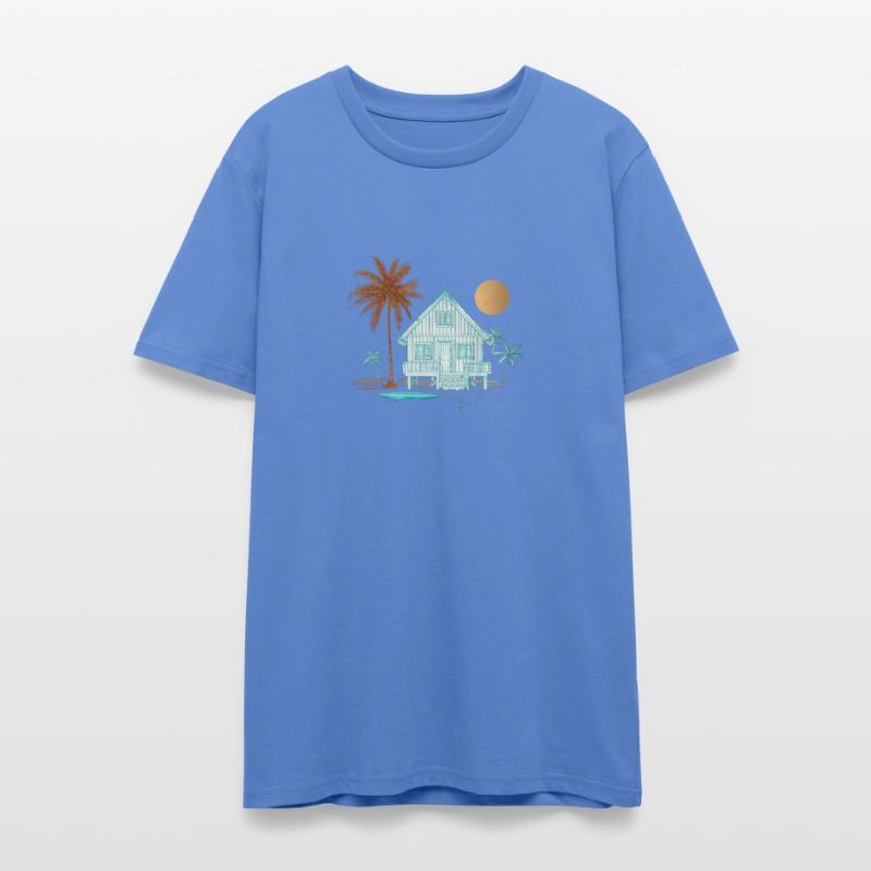 Tropical Scene Featuring Cabin And Palm trees