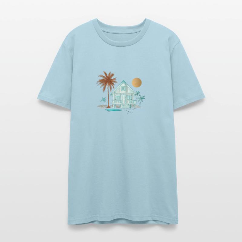 Tropical Scene Featuring Cabin And Palm trees