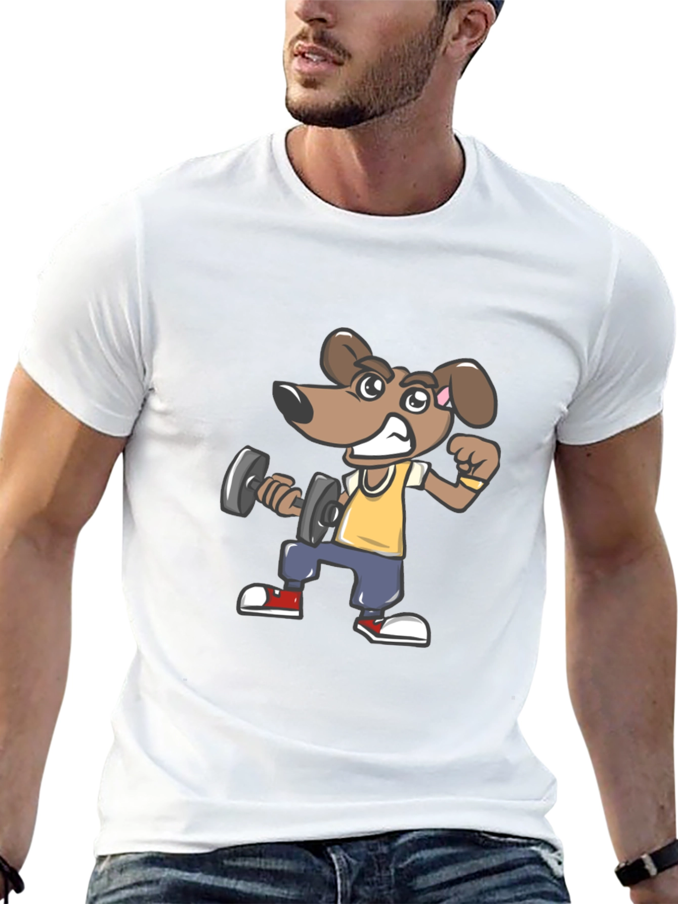 Dog Lifting Dumbbell Black T-Shirt