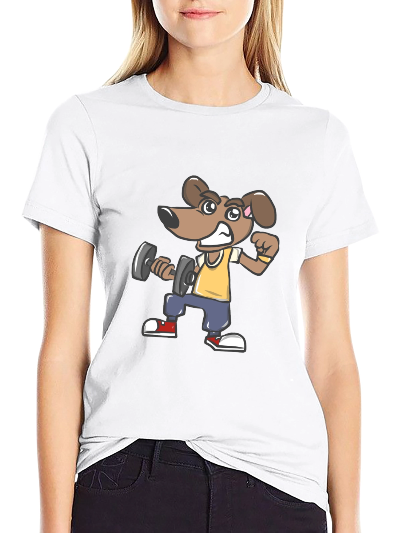 Dog Lifting Dumbbell Black T-Shirt