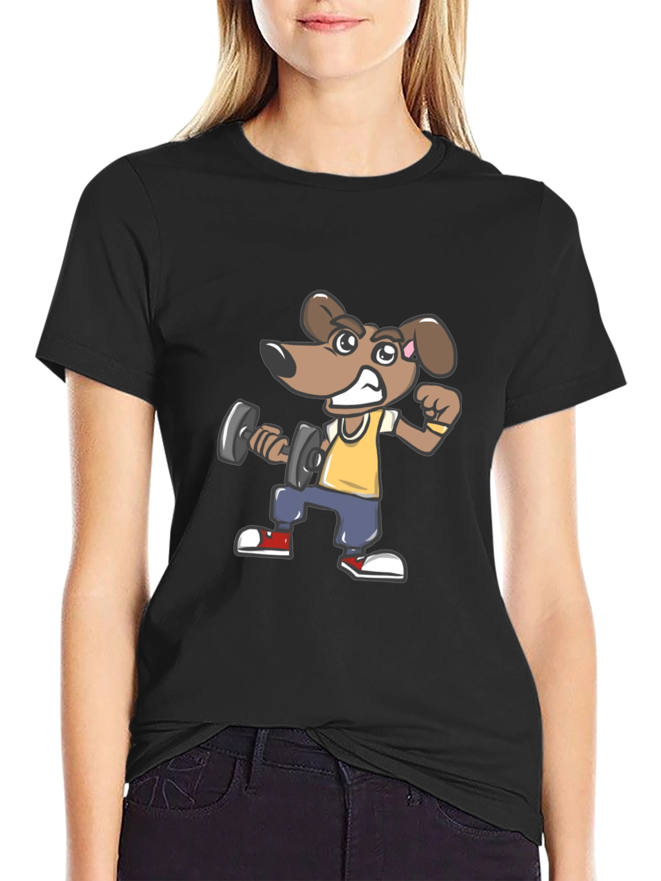 Dog Lifting Dumbbell Black T-Shirt