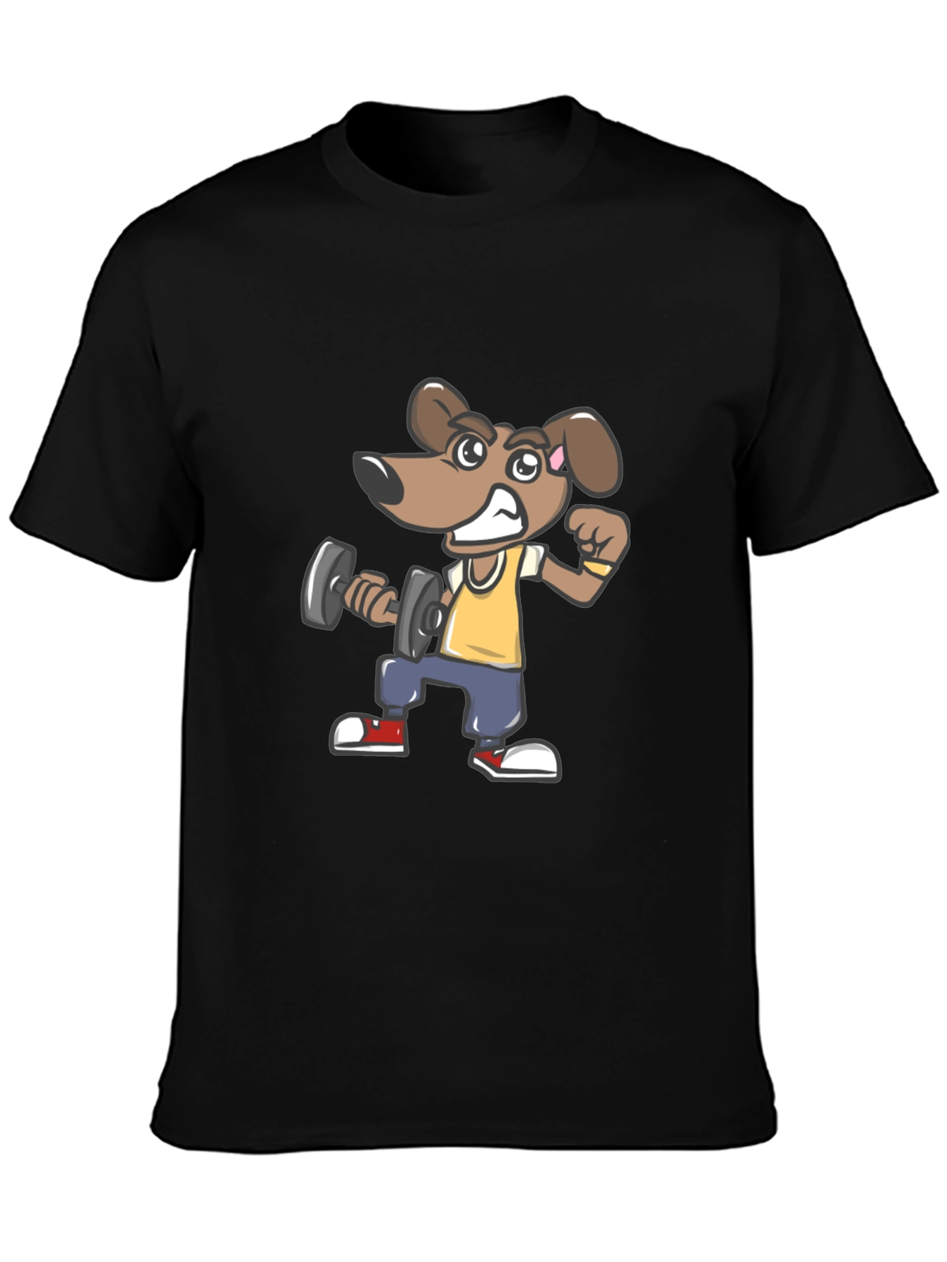 Dog Lifting Dumbbell Black T-Shirt
