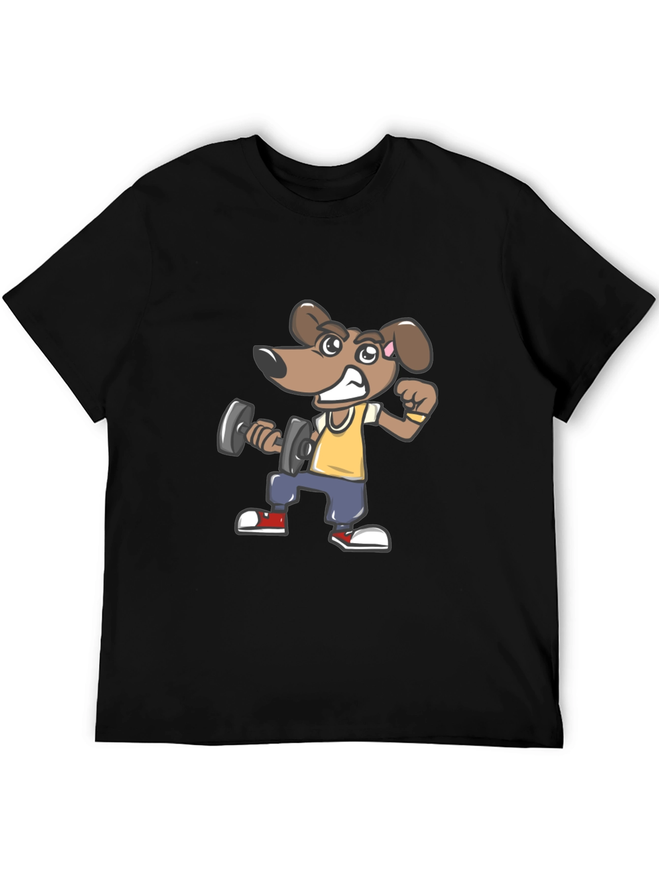 Dog Lifting Dumbbell Black T-Shirt