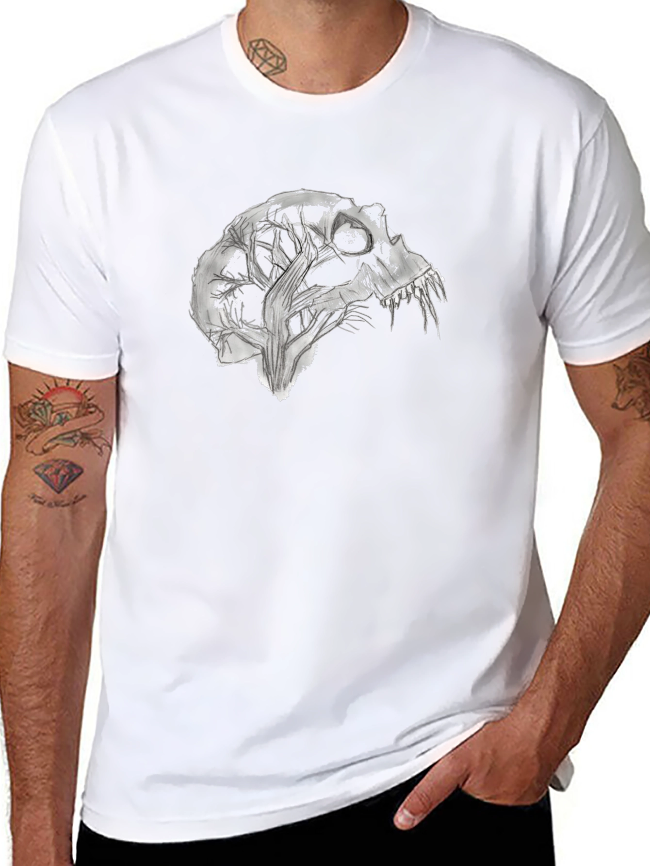 Abstract Skull Graphic Tee - Black Cotton Blend