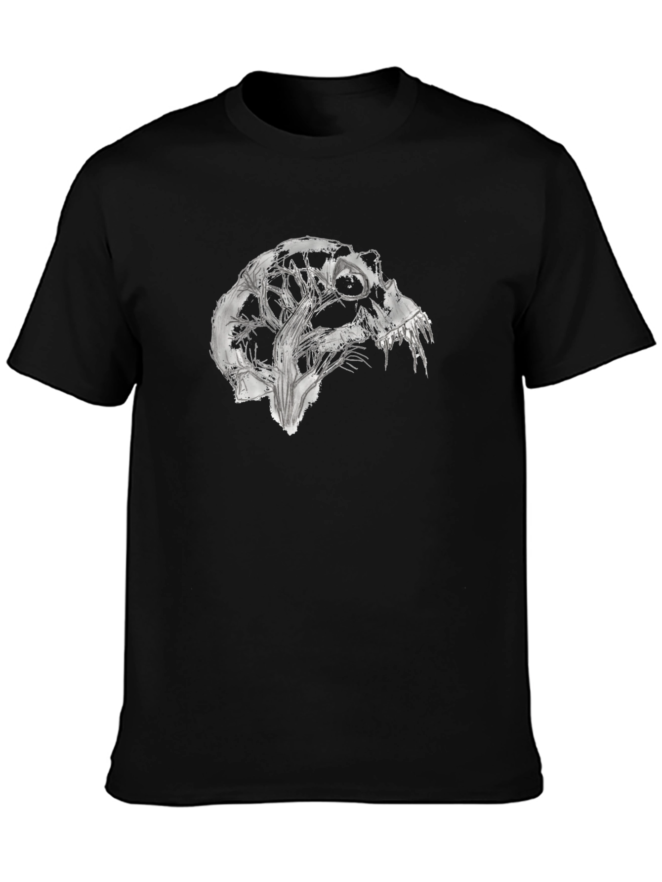Abstract Skull Graphic Tee - Black Cotton Blend