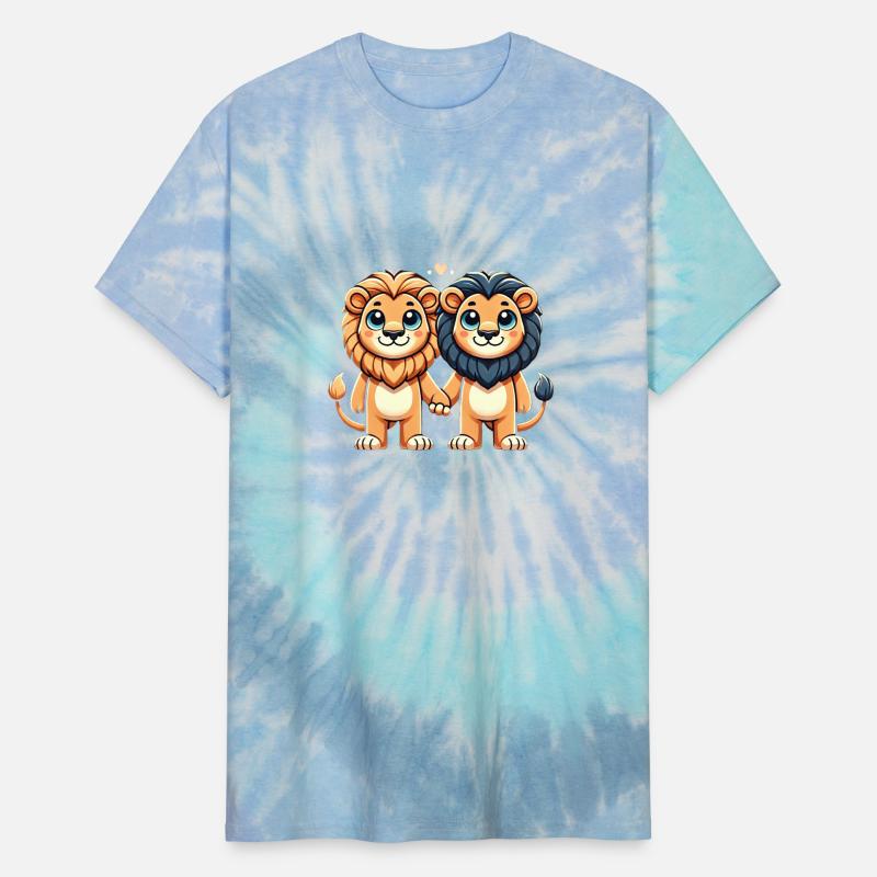 Two Cute Lion Friends Holding Hands