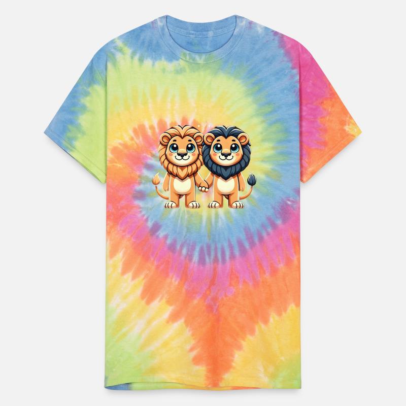 Two Cute Lion Friends Holding Hands