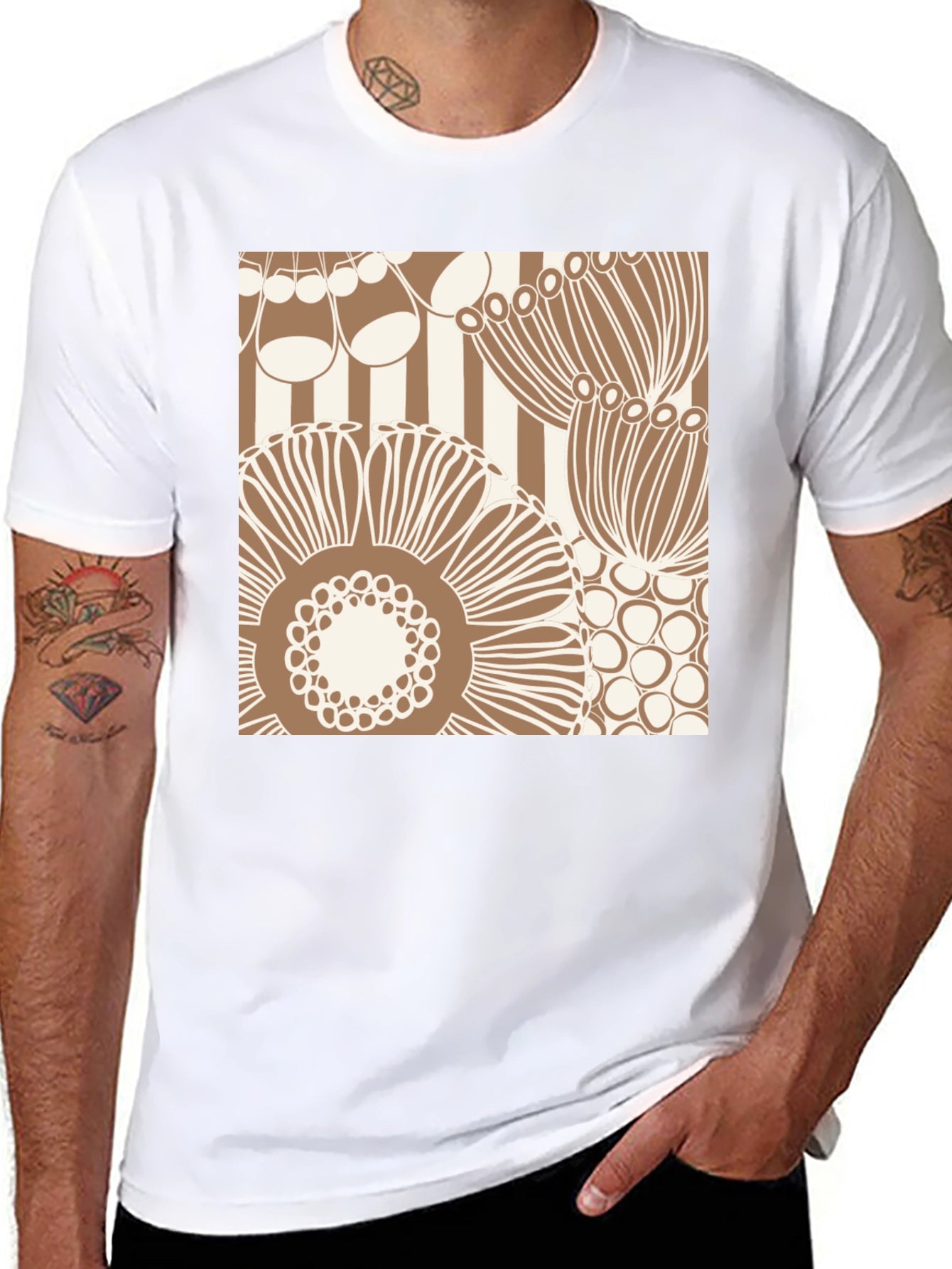Retro Floral Print T-Shirt - Black