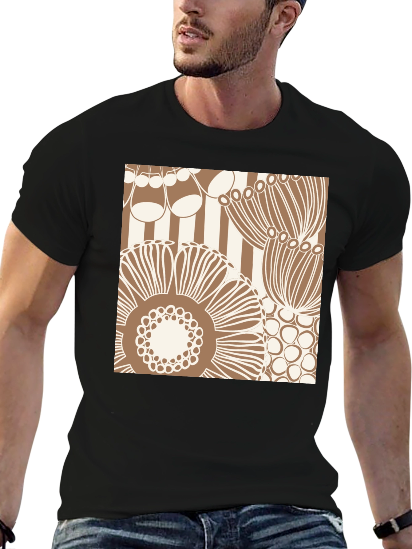 Retro Floral Print T-Shirt - Black