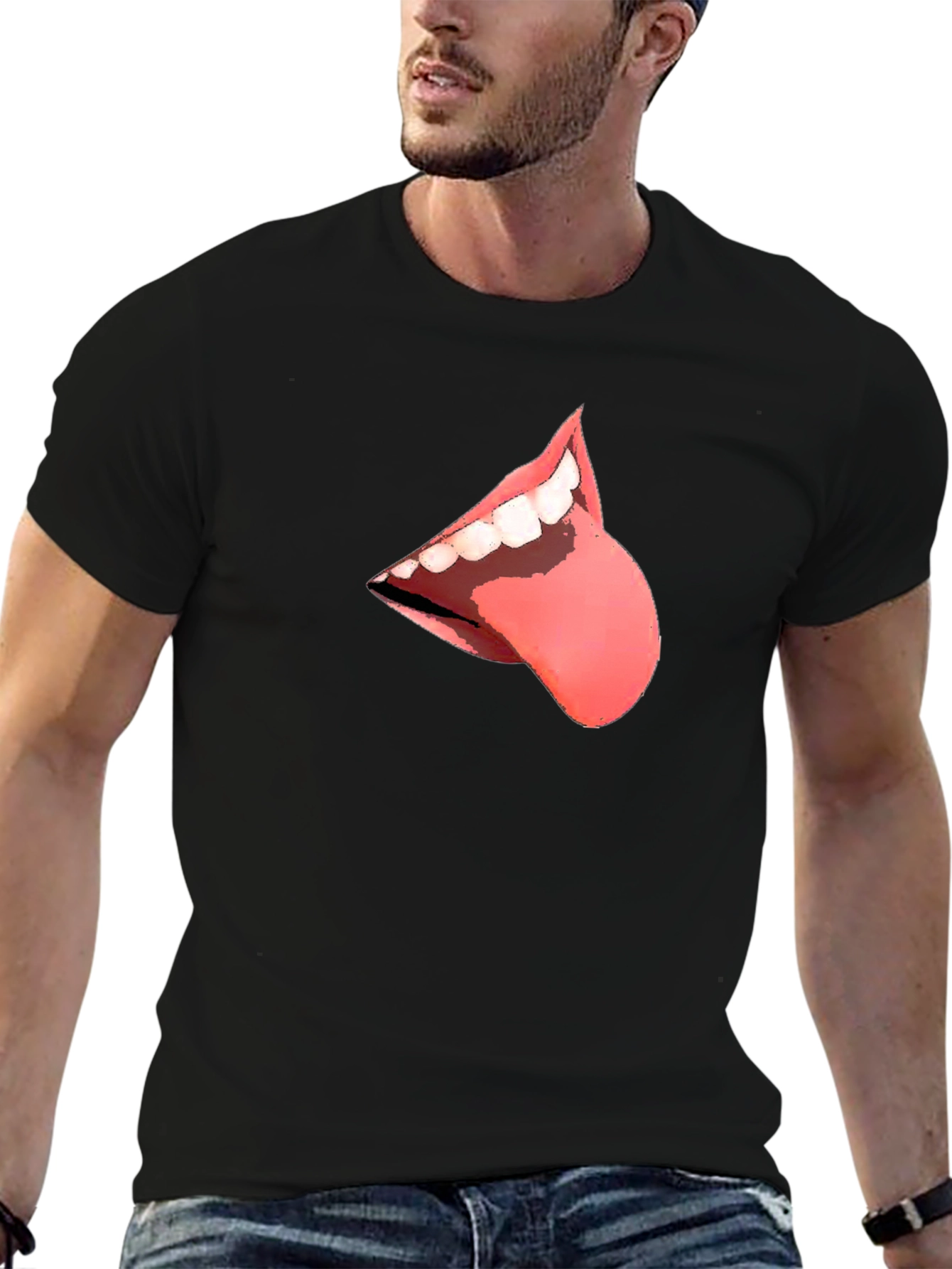 Black T-Shirt with Tongue Graphic