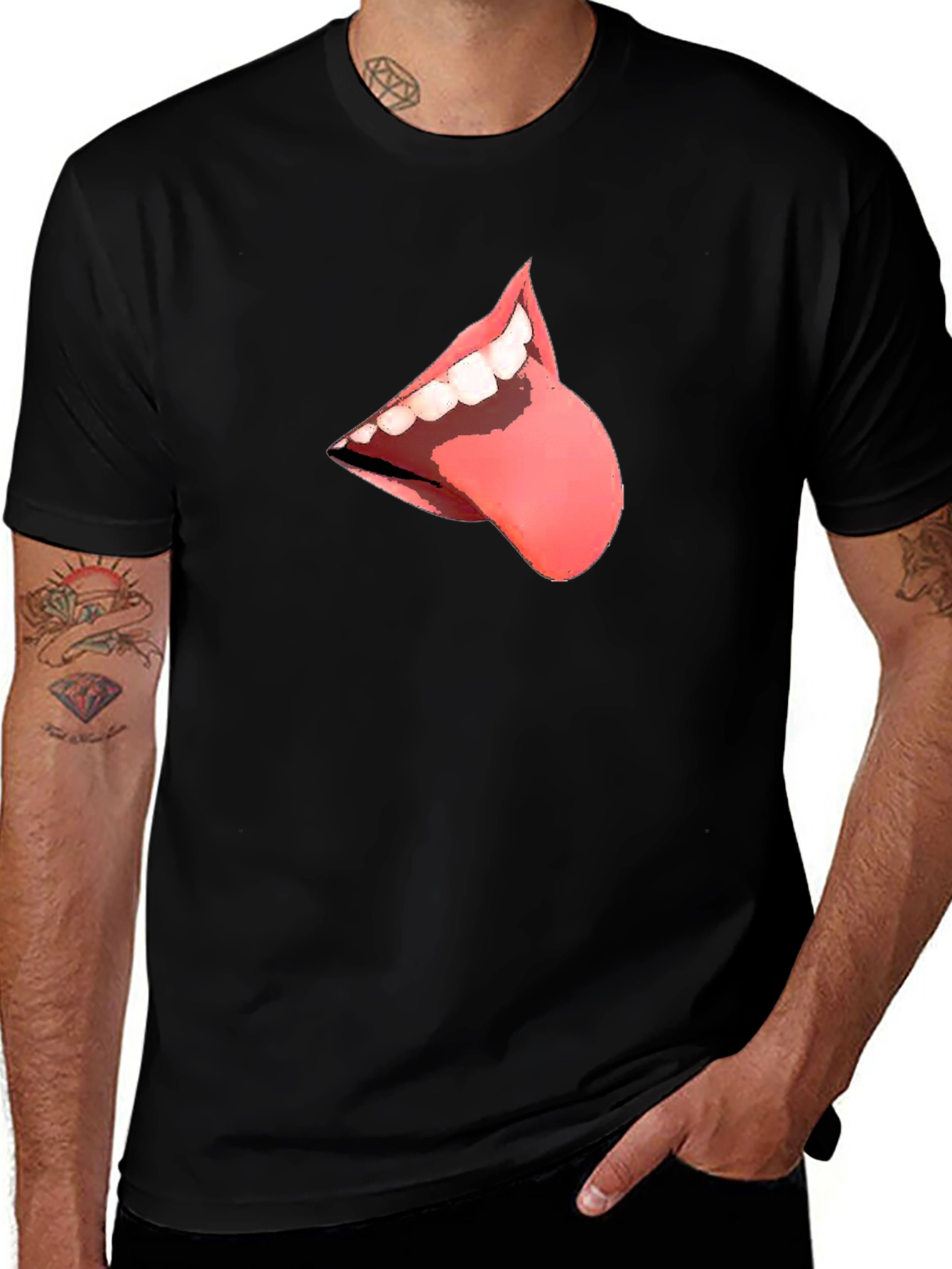 Black T-Shirt with Tongue Graphic