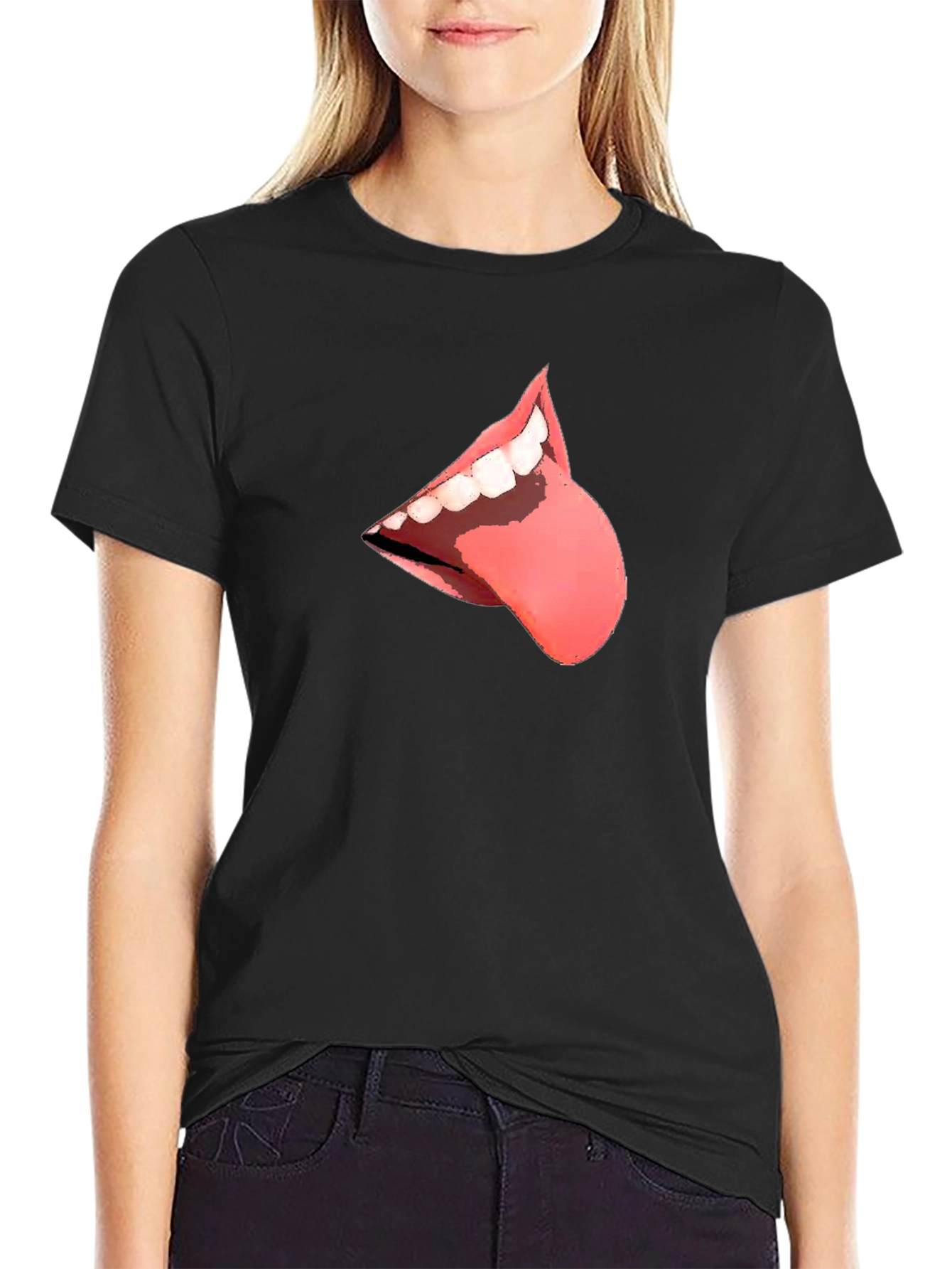 Black T-Shirt with Tongue Graphic
