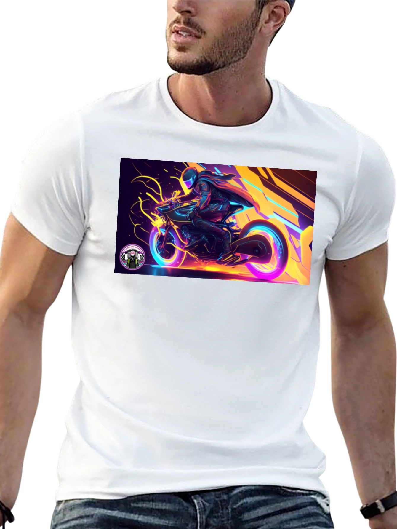 Neon Rider Graphic T-Shirt - Black