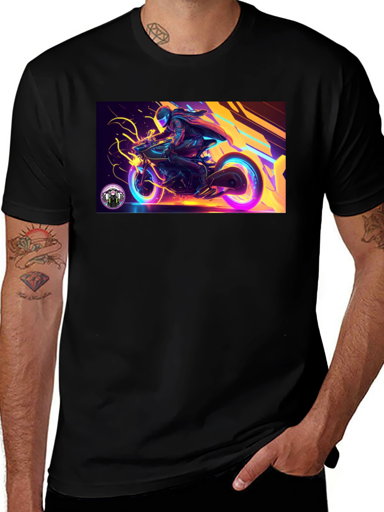 Neon Rider Graphic T-Shirt - Black