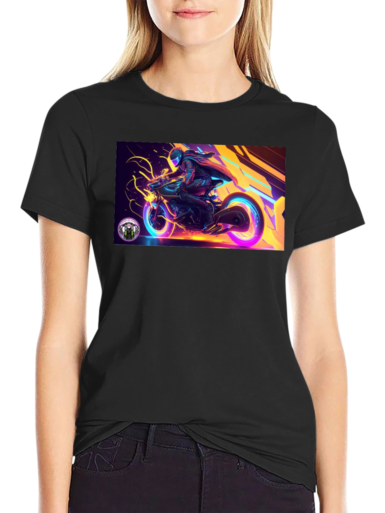 Neon Rider Graphic T-Shirt - Black