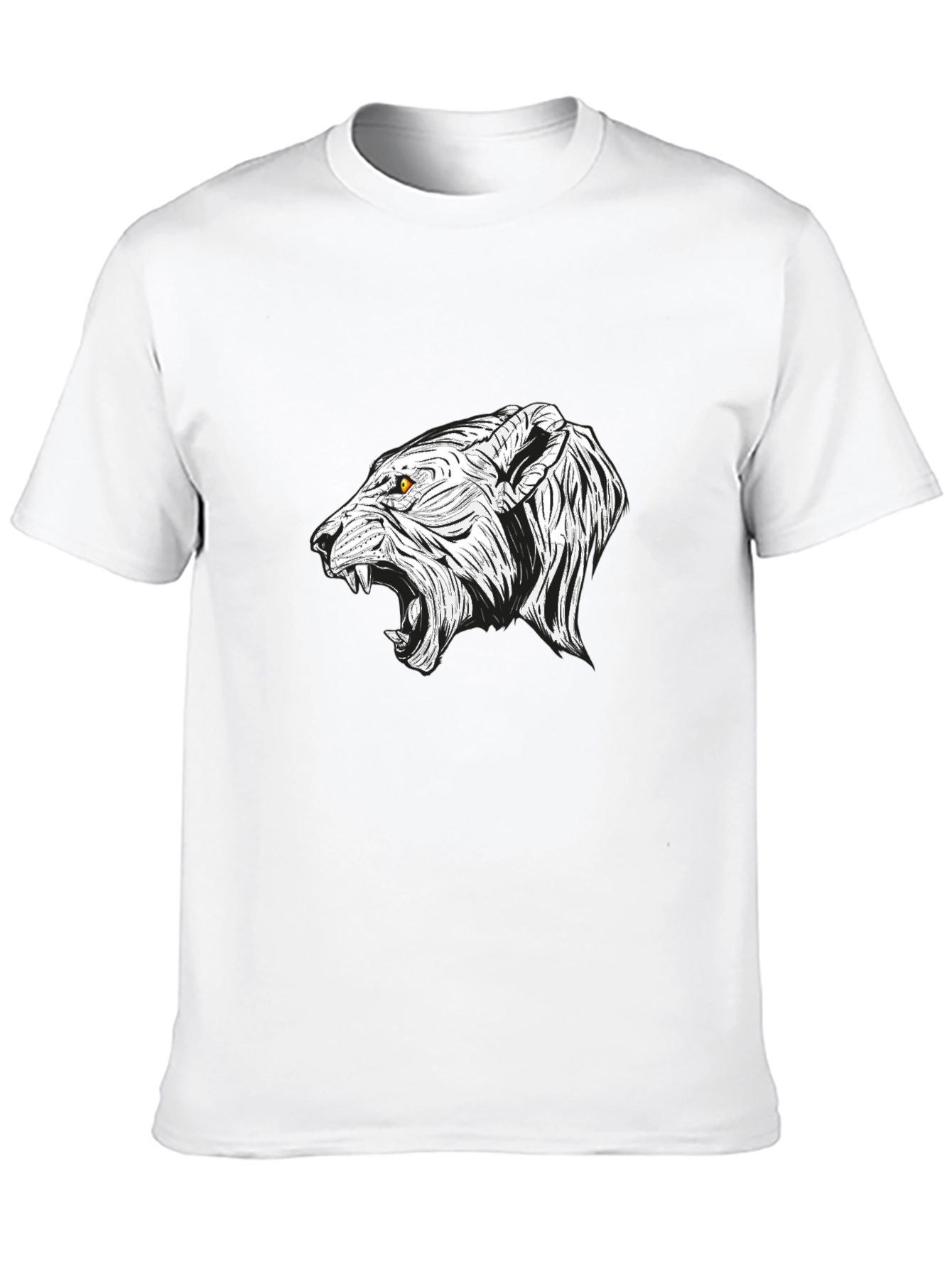 Mens Black T-Shirt with White Lion Graphic
