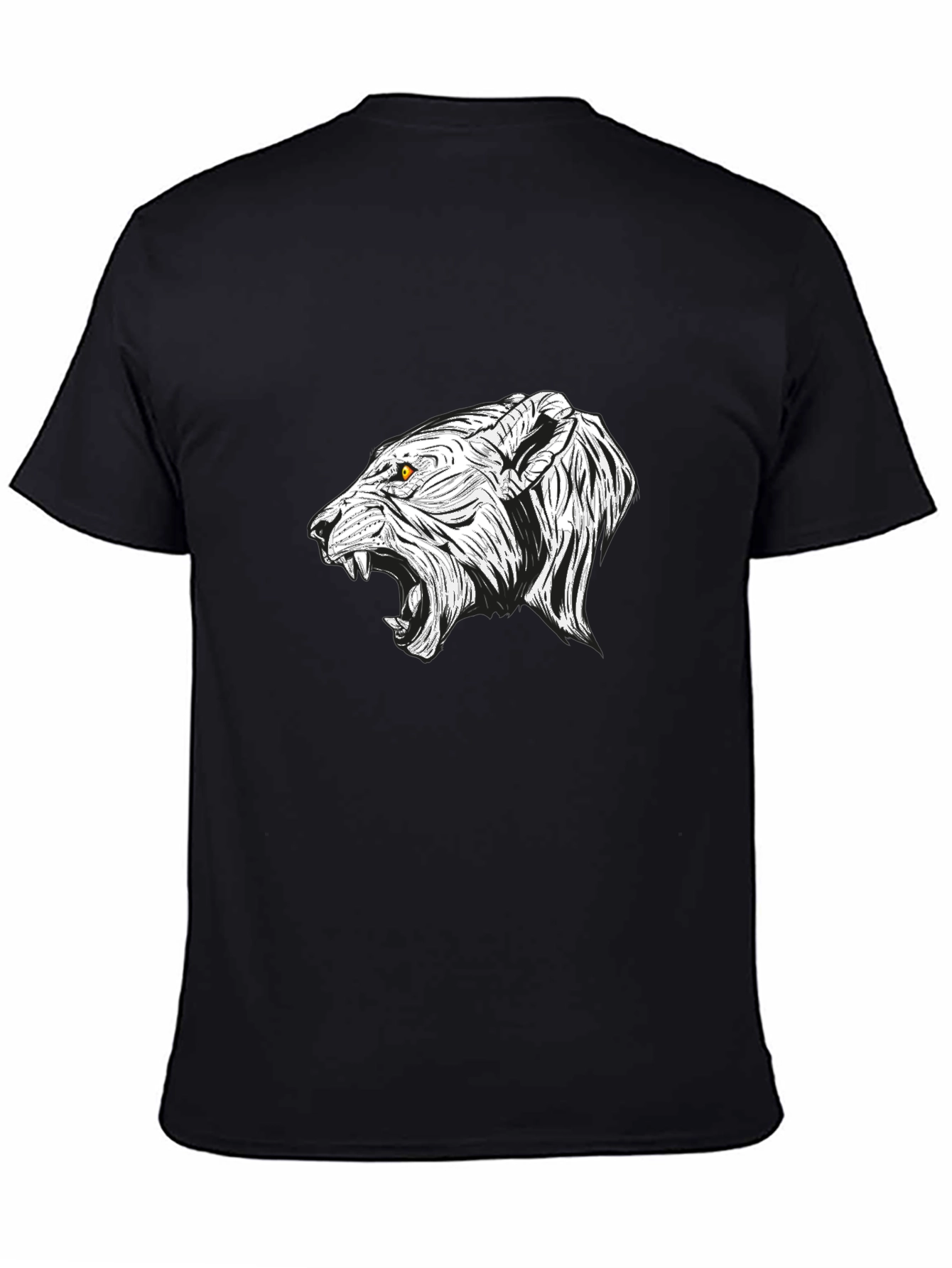 Mens Black T-Shirt with White Lion Graphic