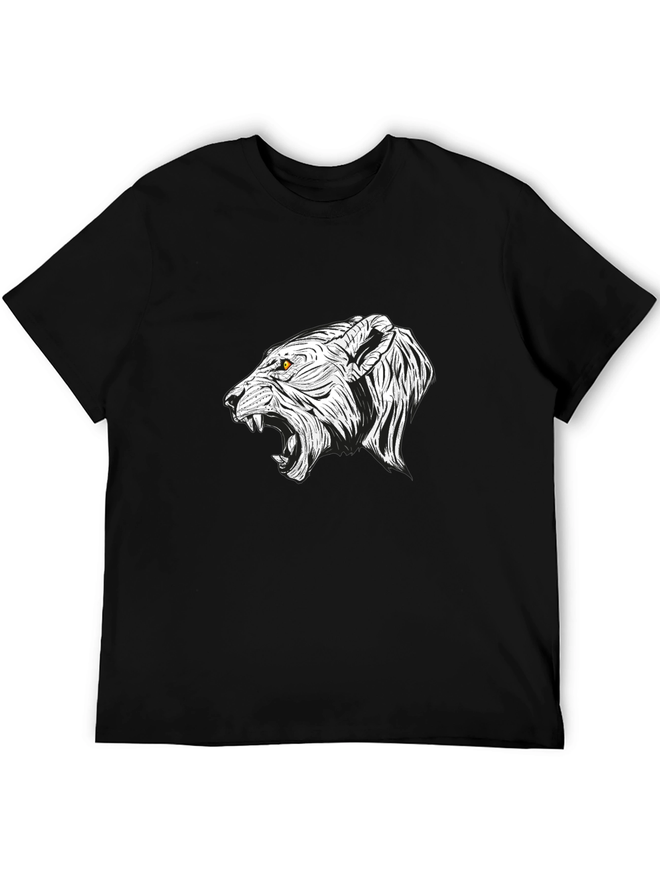 Mens Black T-Shirt with White Lion Graphic