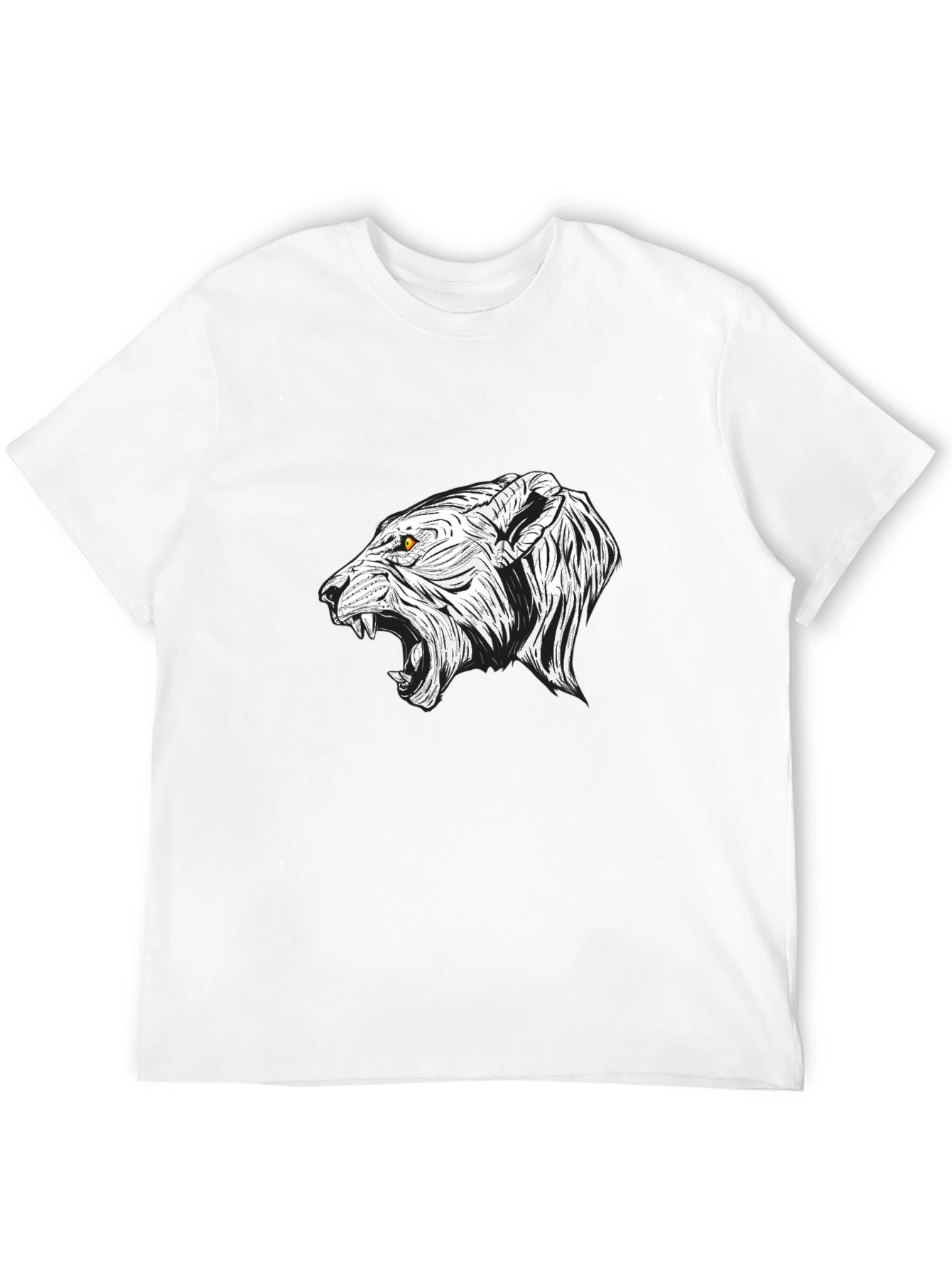 Mens Black T-Shirt with White Lion Graphic