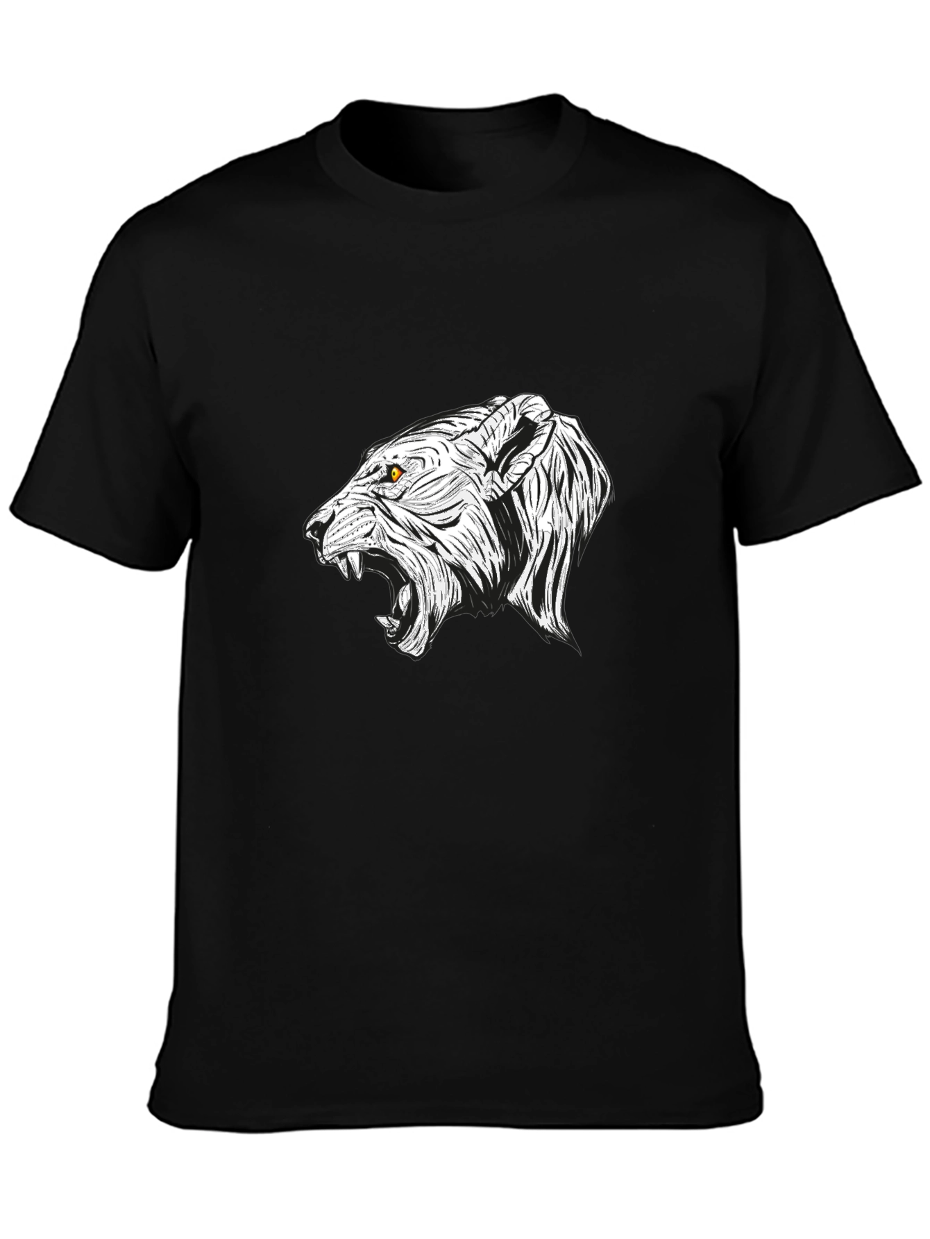 Mens Black T-Shirt with White Lion Graphic