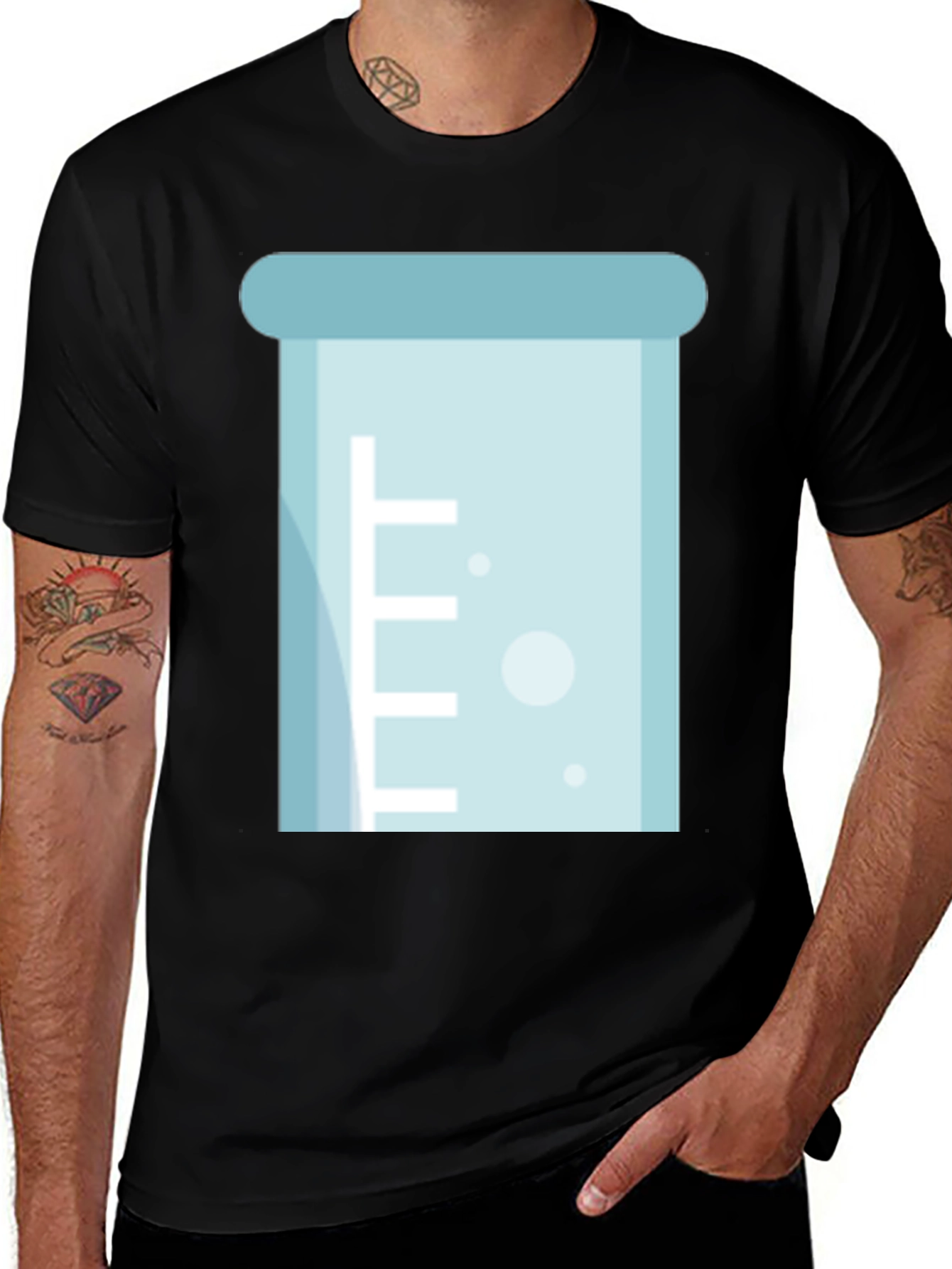 Science Beaker Graphic T-Shirt - Black Casual Style