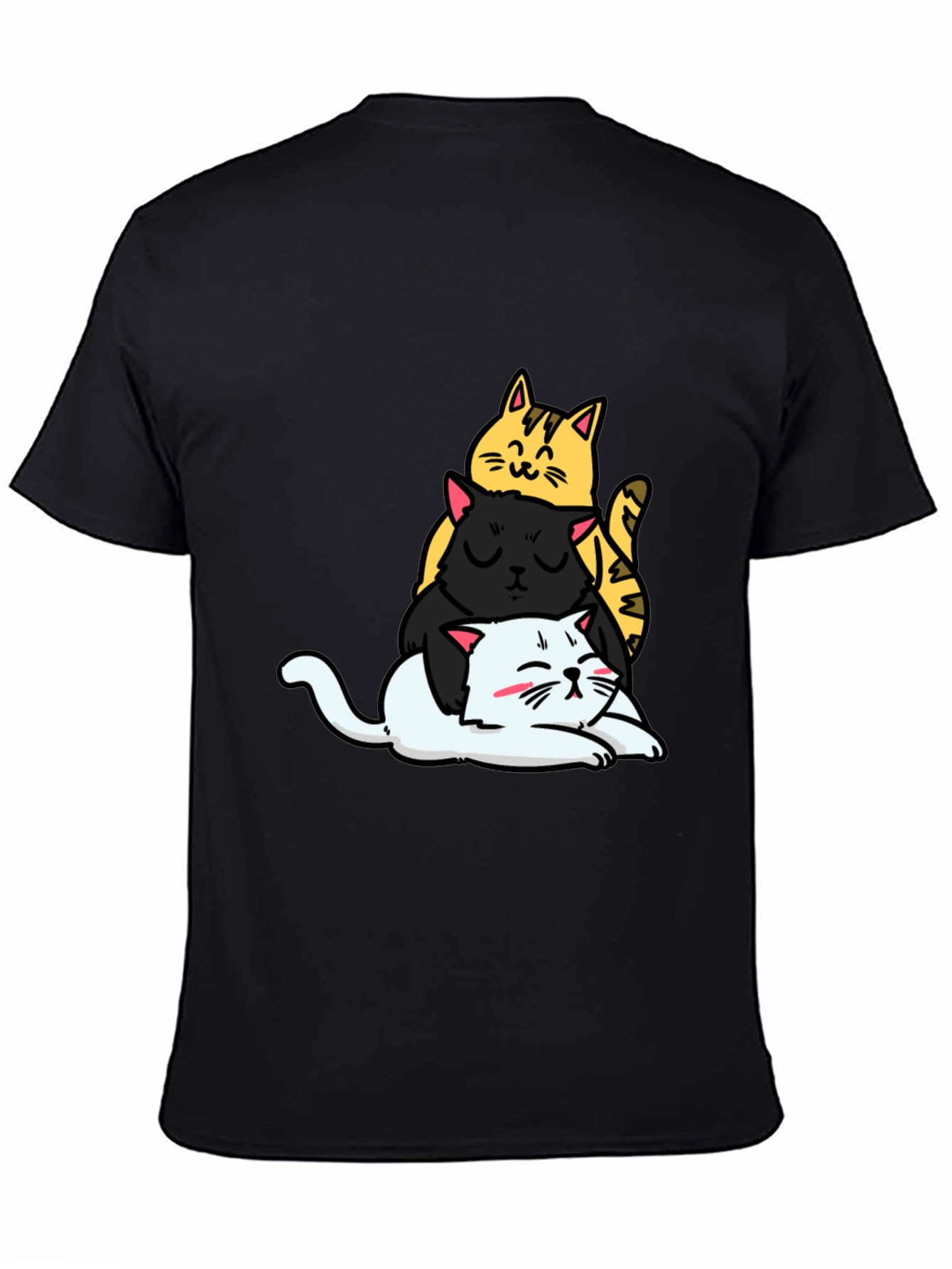 Stacked Cats Graphic Tee - Black Cotton T-Shirt