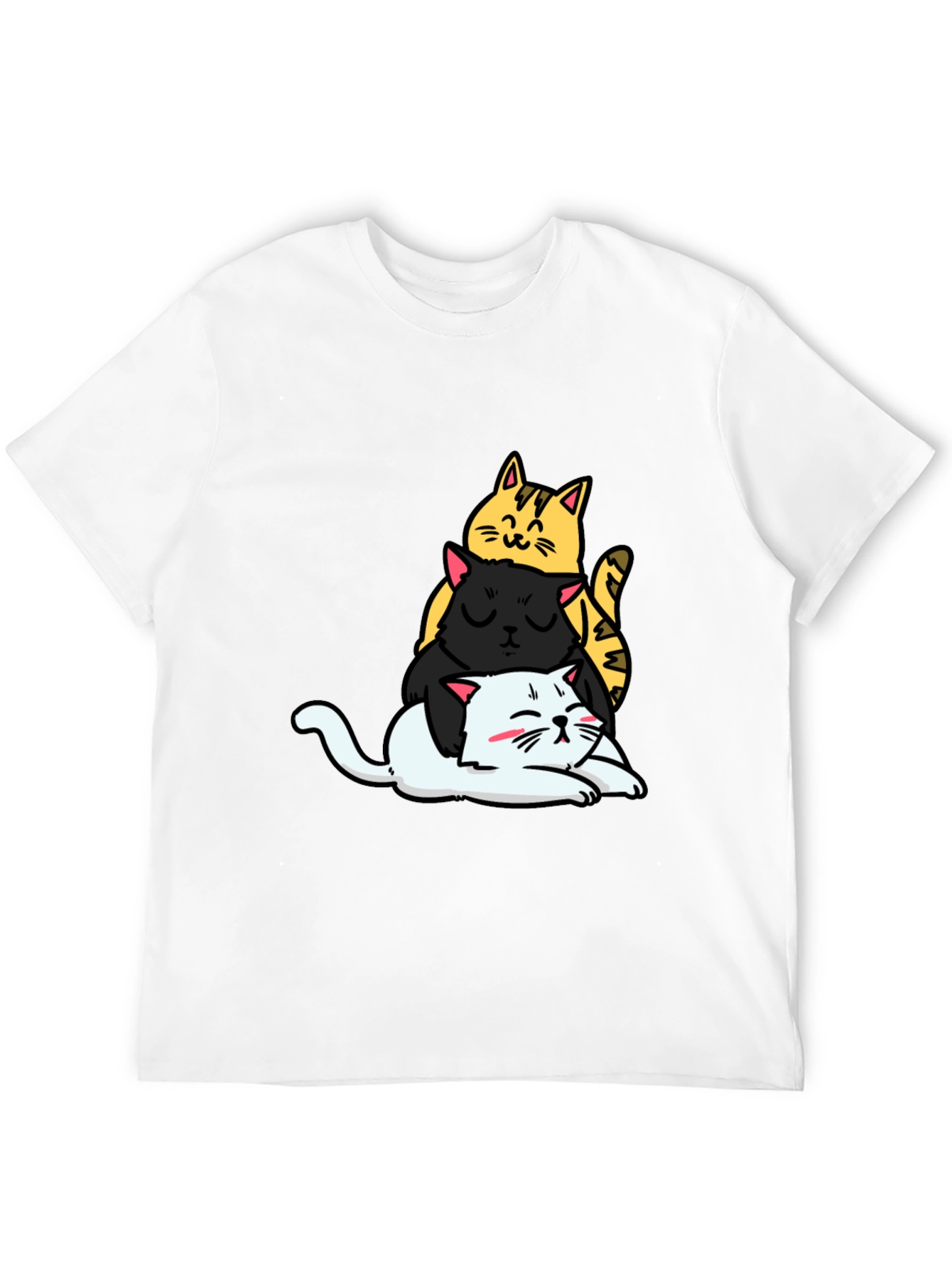 Stacked Cats Graphic Tee - Black Cotton T-Shirt