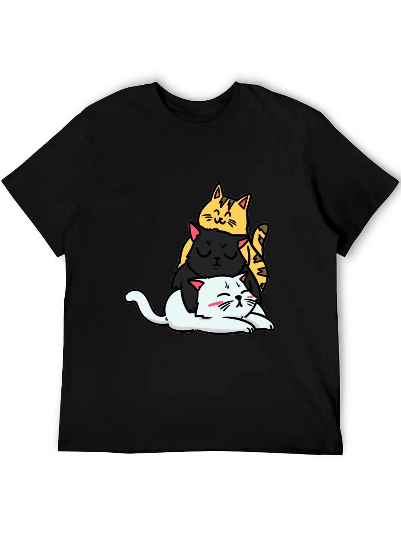 Stacked Cats Graphic Tee - Black Cotton T-Shirt