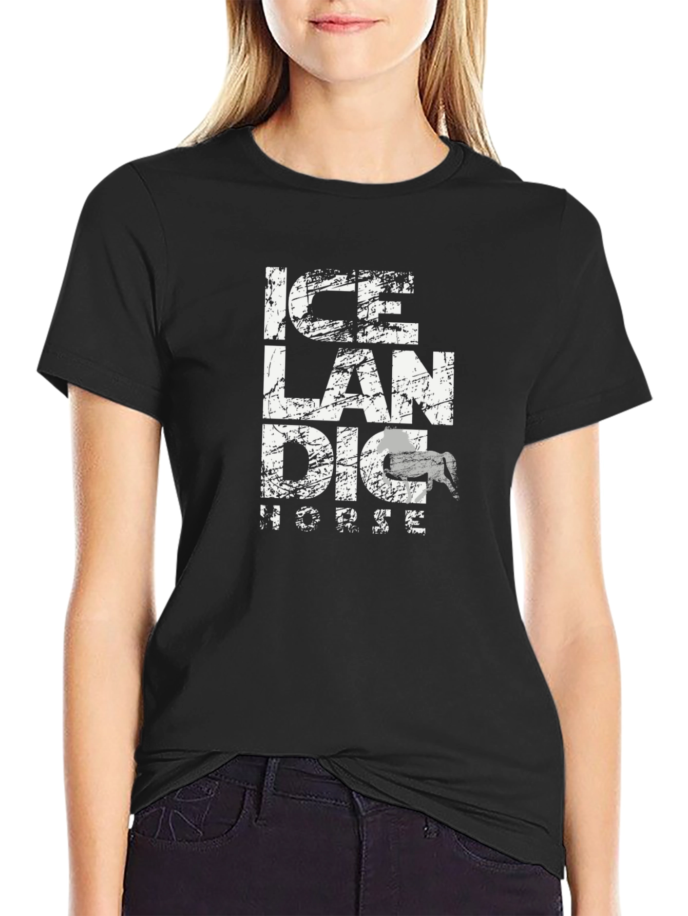 Icelandic Horse Graphic Tee - Black Cotton Blend