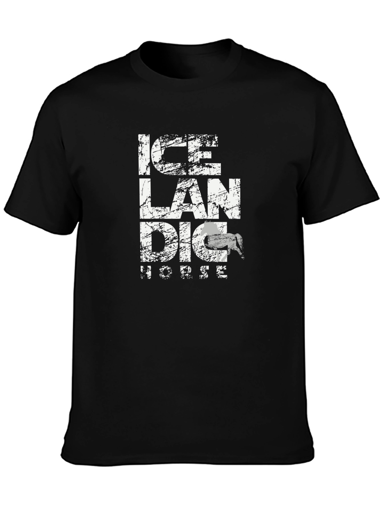 Icelandic Horse Graphic Tee - Black Cotton Blend