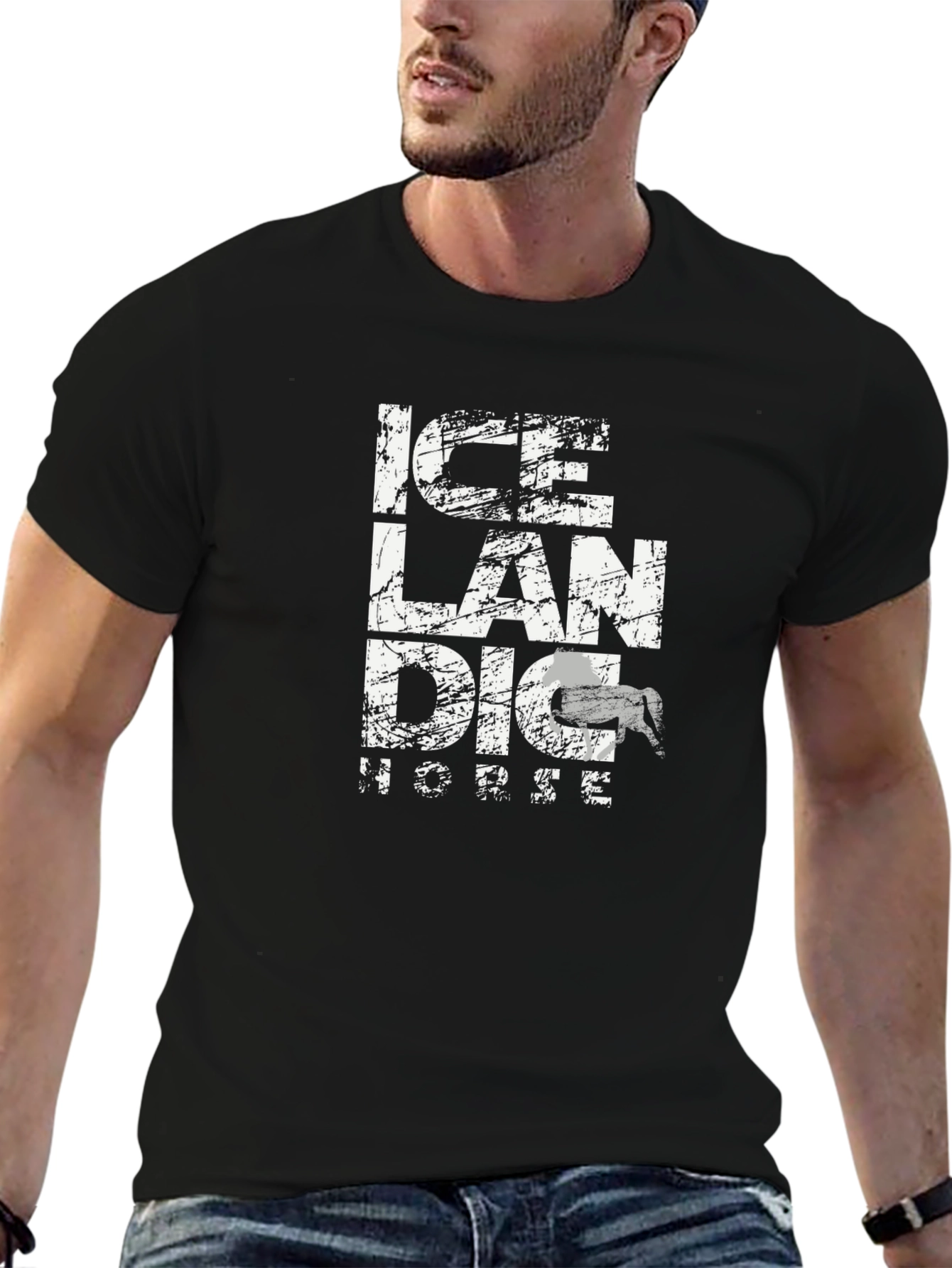 Icelandic Horse Graphic Tee - Black Cotton Blend